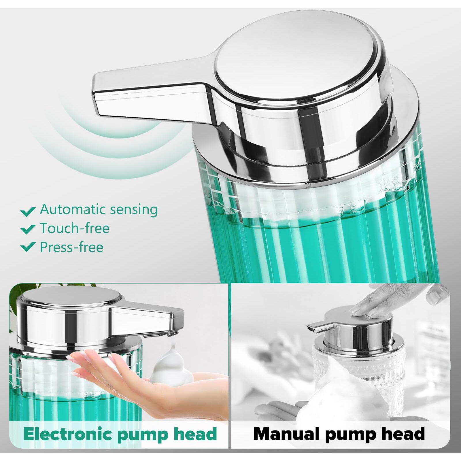 Automatic Soap Dispenser Foam For Bathroom 8 Oz Glass Touchless Clear Auto Foaming Soap Dispenser For Kitchen - Hand Dish Lotion Home Countertop Kids - Family Couple