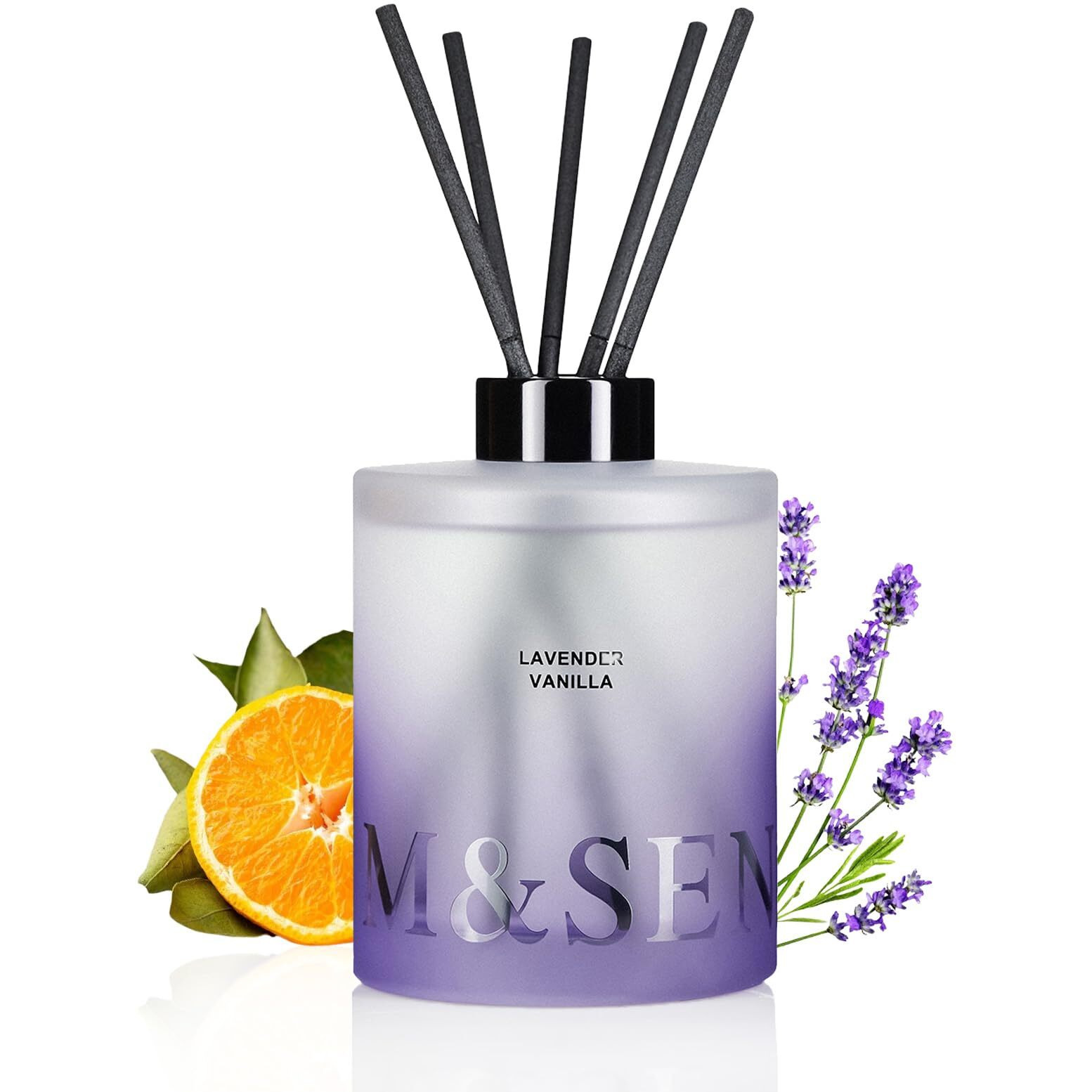 M&Sense Lavender Vanilla Reed Diffuser Set - 16.9 Fl Oz Long-Lasting Home Scent Diffuser With Sticks, Natural Essential Oil Diffuser Gift For Office, Bedroom Bathroom