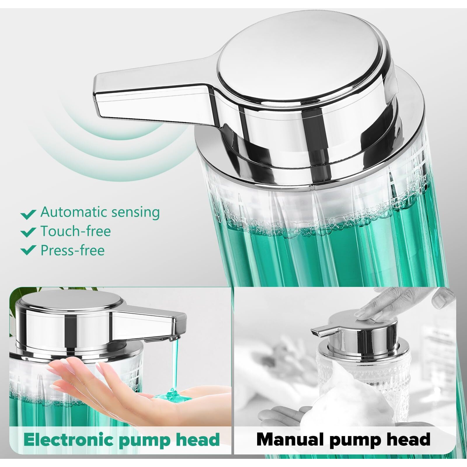 Automatic Soap Dispenser Liquid For Kitchen 11 Oz Glass Touchless Clear Auto Soap Dispenser For Bathroom - Hand Dish Lotion Home Countertop Kids - Family Couple