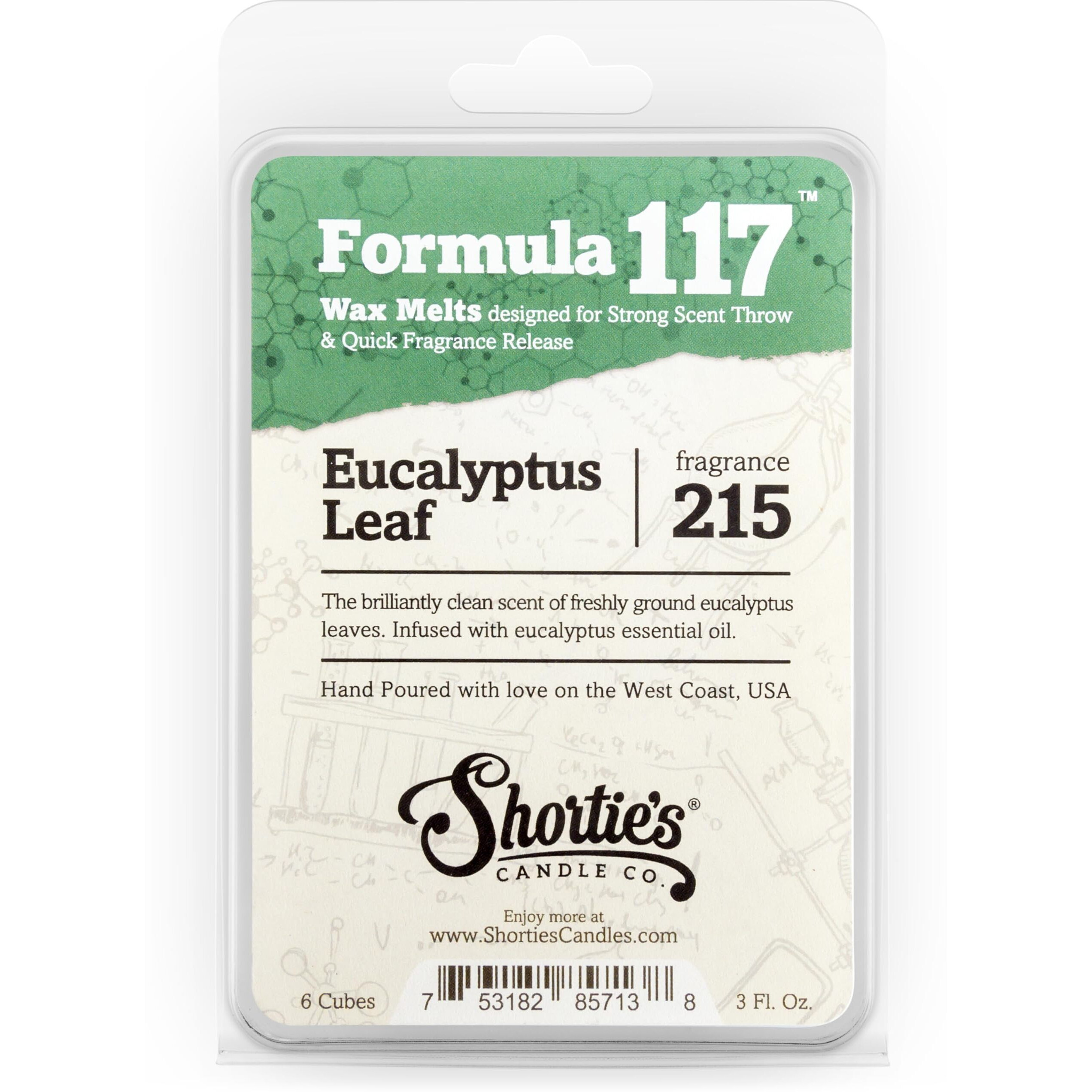 Shortie's Candle Company Eucalyptus Leaf Wax Melts - Formula 117-1 Highly Scented 3 Oz. Bar - Made With Essential & Natural Oils - Fresh & Clean Air Freshener Cubes Collection