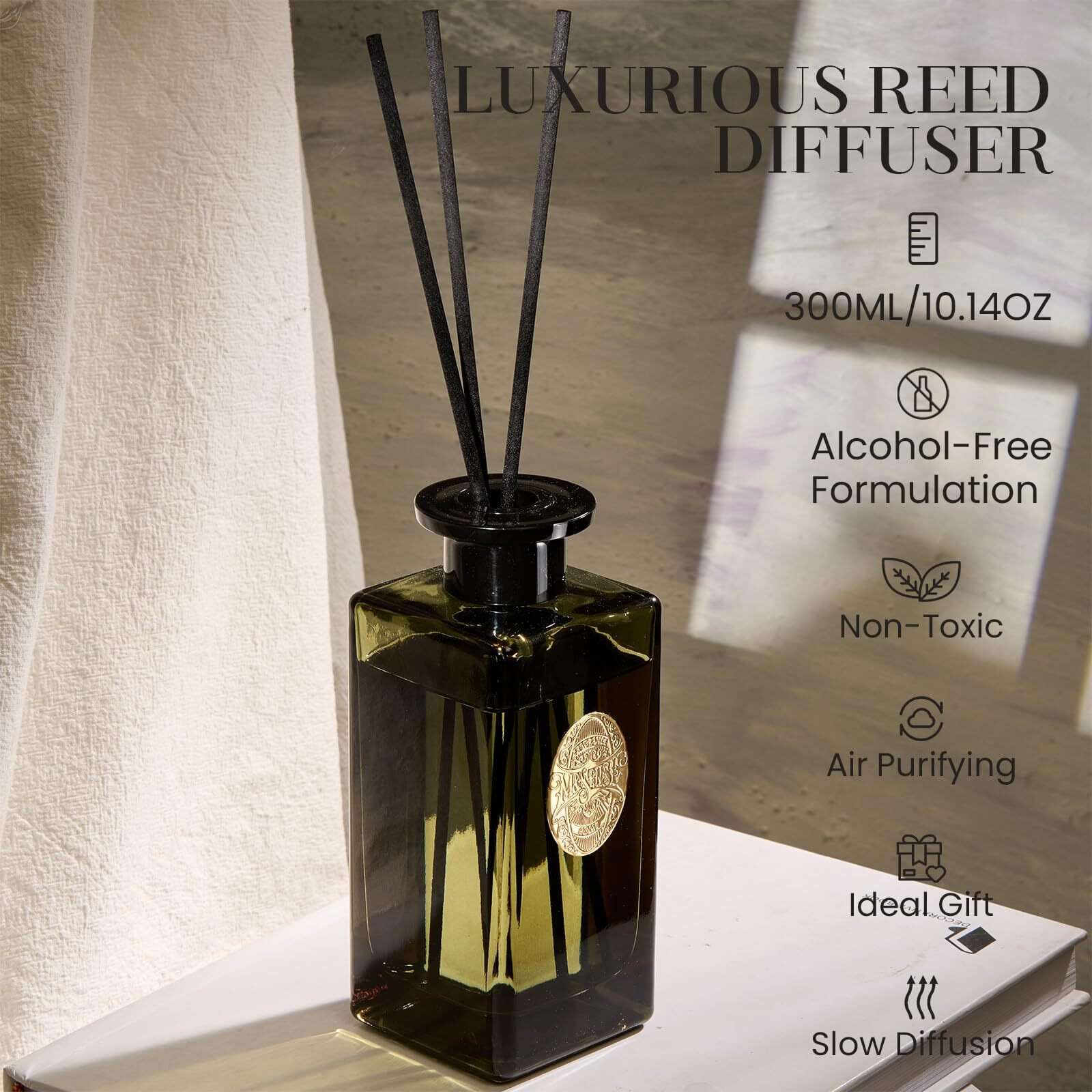 M&Sense 10.14 Oz Large Reed Diffuser Set | Bamboo Scent Oil Diffuser With Sticks | Hotel Collection Non-Toxic Essential Oil |For Bedroom Bathroom Living Room