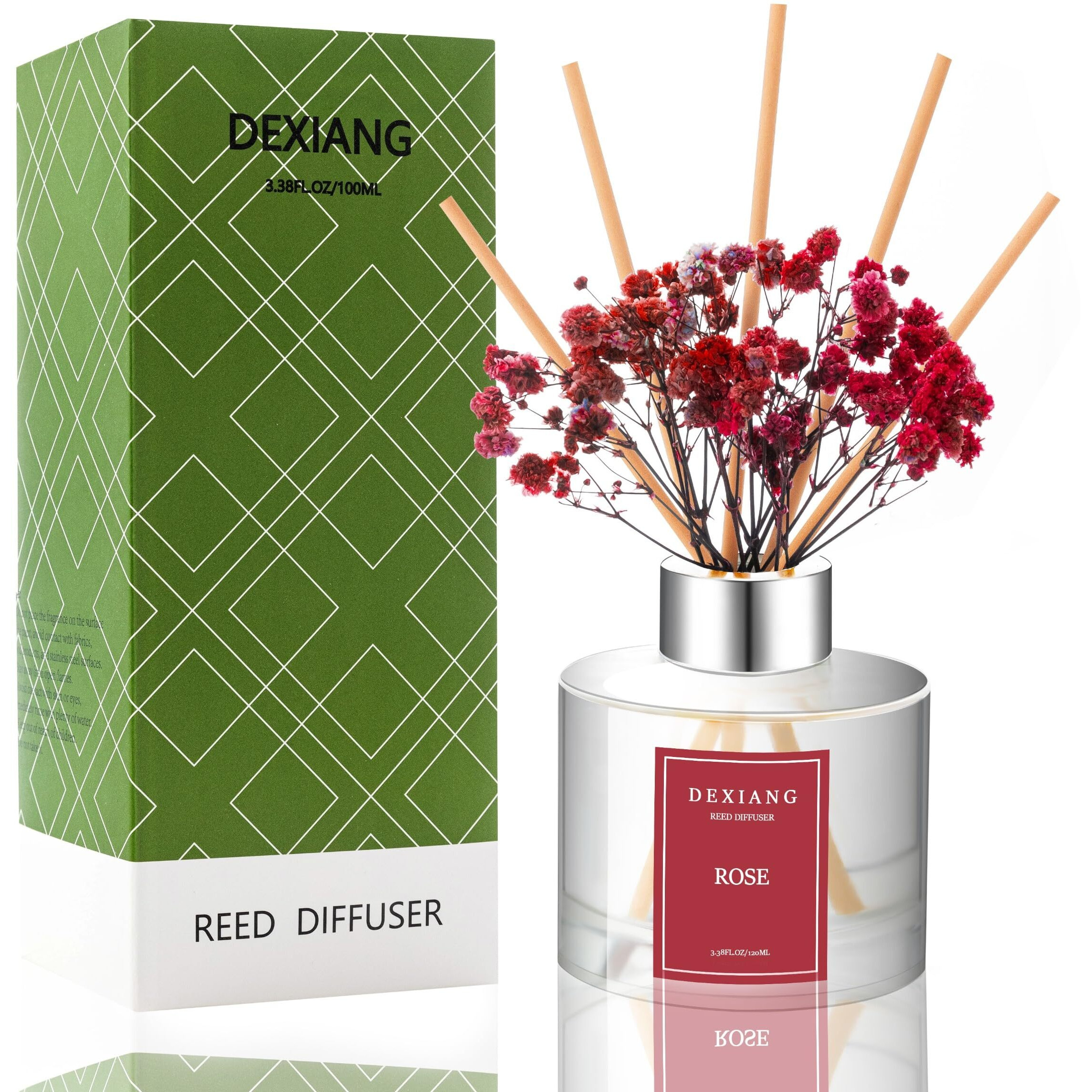 Rose Reed Diffuser Set - 3.38 Fl Oz (100Ml) Essential Oil With 6 Reed Sticks | Home & Bathroom Decor