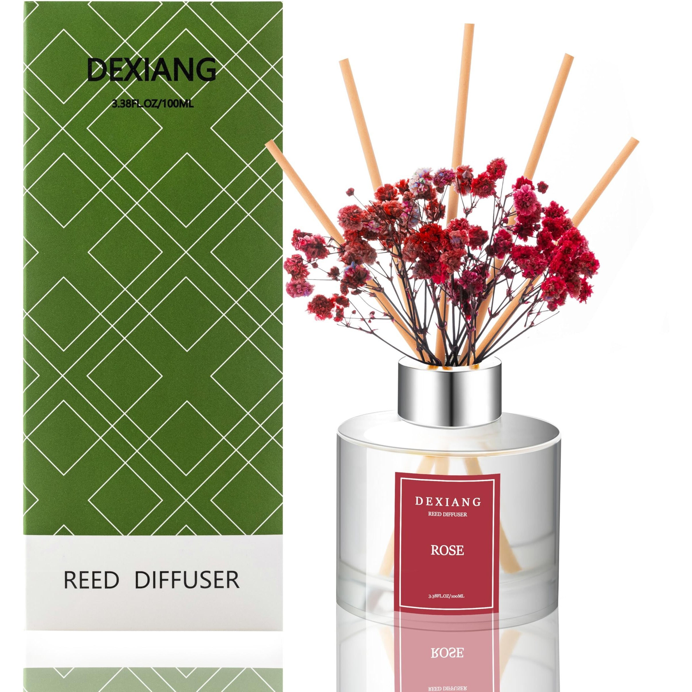 Rose Reed Diffuser Set - 3.38 Fl Oz (100Ml) Essential Oil With 6 Reed Sticks | Home & Bathroom Decor