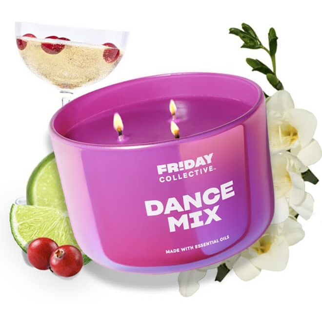 Friday Collective Dance Mix Candle, Pink Barbie Citrus Scented, Made With Essential Oils, 3 Wicks, 13.5 Oz
