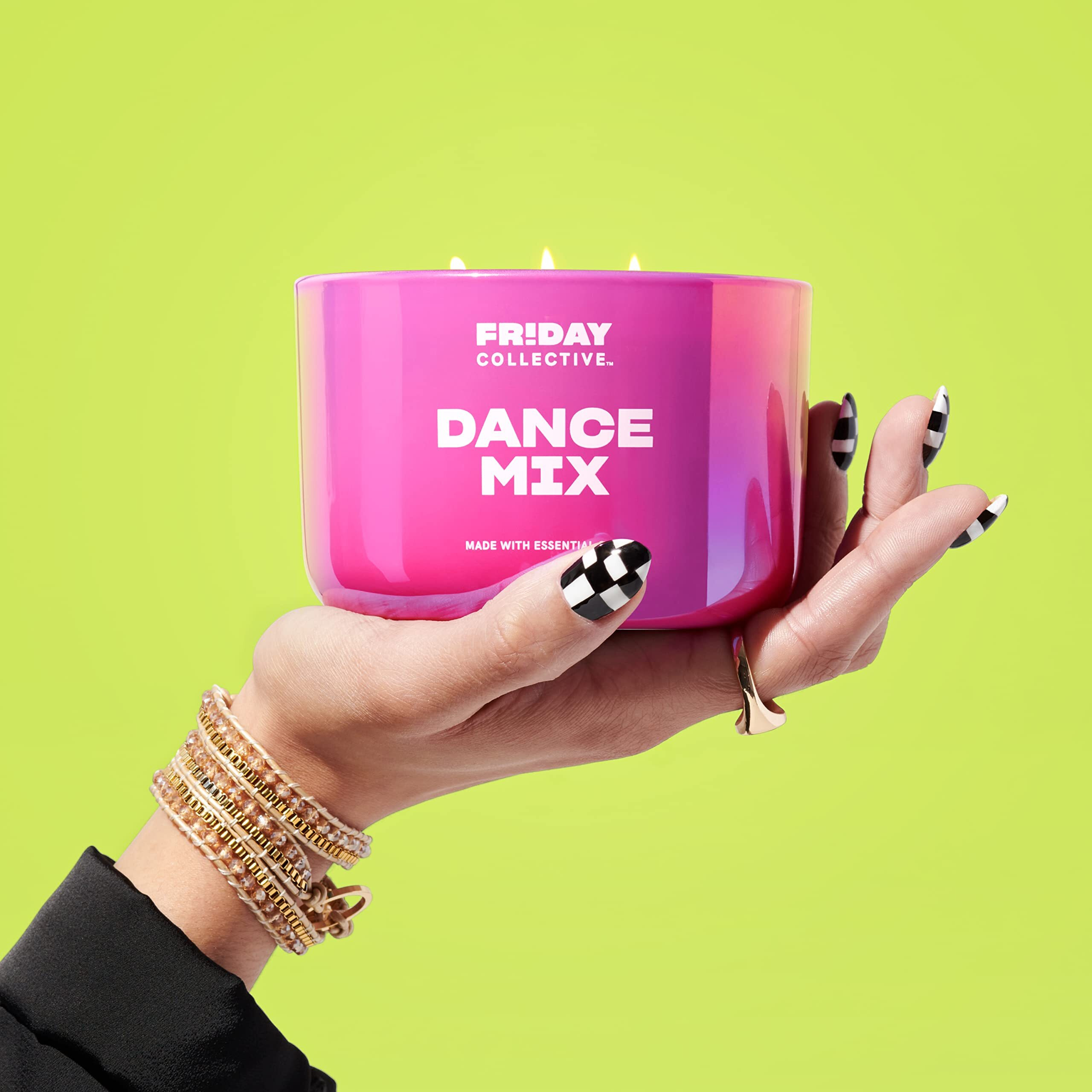 Friday Collective Dance Mix Candle, Pink Barbie Citrus Scented, Made With Essential Oils, 3 Wicks, 13.5 Oz