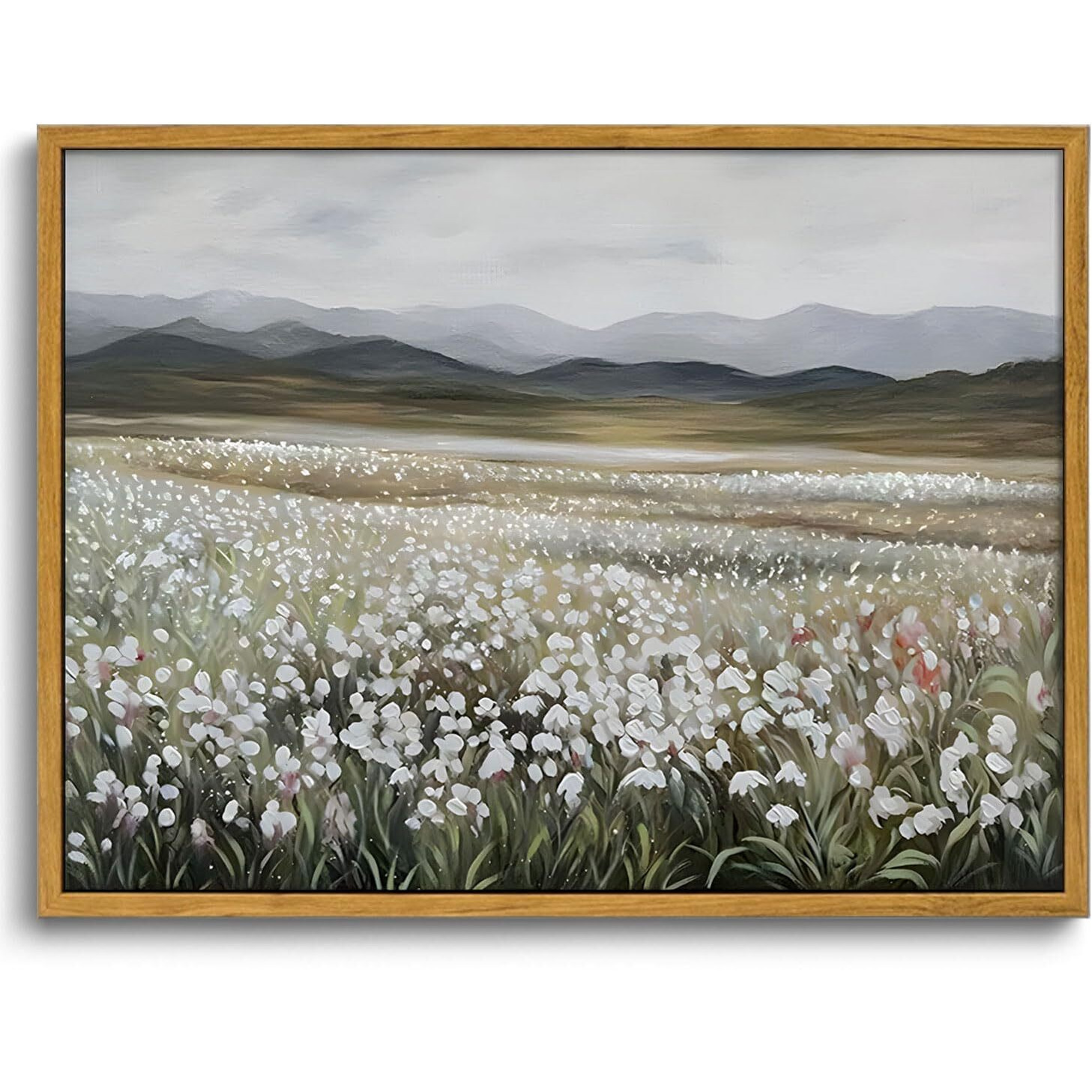 Oiqartoiq Vintage Wildflowers Landscape Wall Art Framed Floral Natural Scenery Oil Painting Canvas Prints Country Farmhouse Decor Pictures Kitchen Bedroom Living Room Bathroom