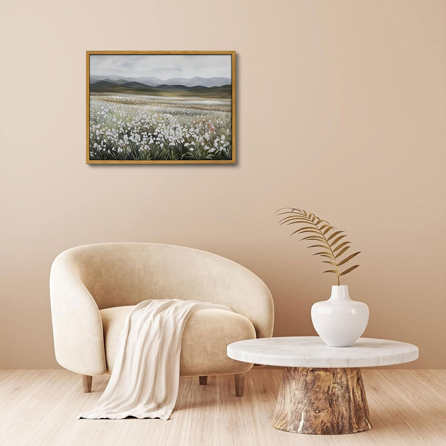 Oiqartoiq Vintage Wildflowers Landscape Wall Art Framed Floral Natural Scenery Oil Painting Canvas Prints Country Farmhouse Decor Pictures Kitchen Bedroom Living Room Bathroom