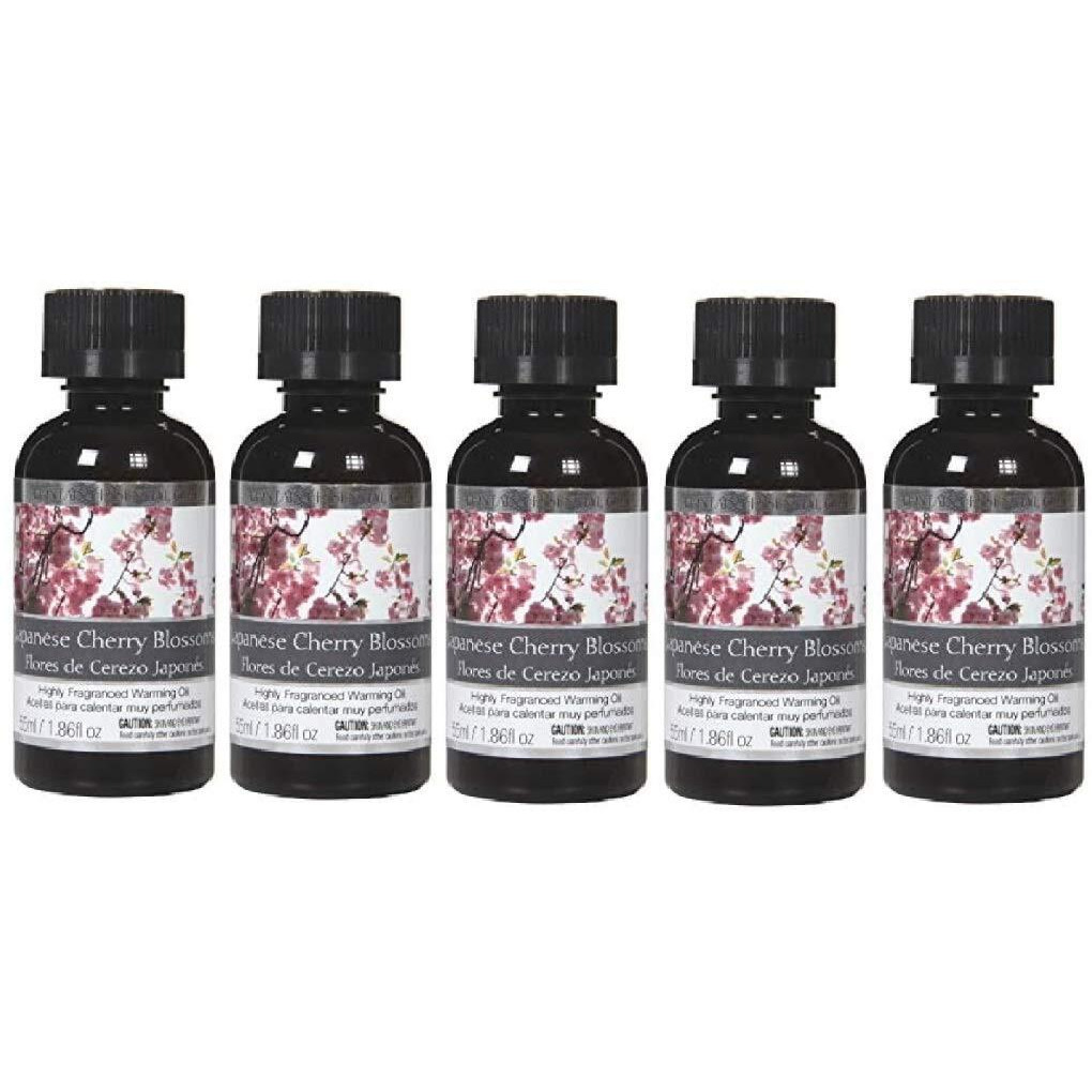 Hosley Japanese Cherry Blossoms Highly Scented Fragrance Warming Oils, Box Of 5, 55 Ml 1.86Oz Ea. Ideal Gift For Weddings, Spa, Reiki, Meditation, Bathroom Settings W1