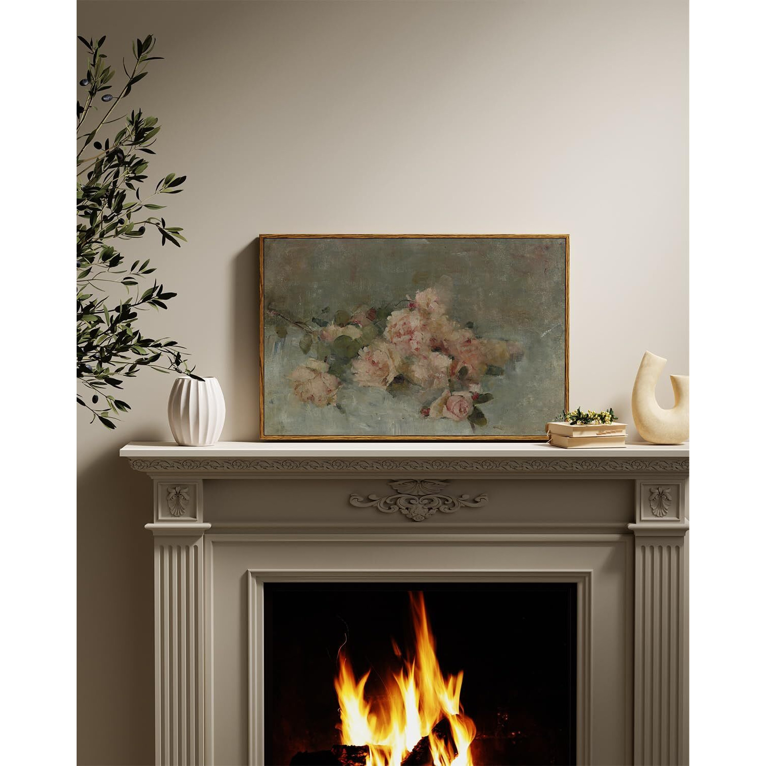 Insimsea Framed Wall Art - Large Canvas Prints Classical Oil Painting Roses For Living Room, Bedroom, Home Office & Bathroom Decor - 16X24In