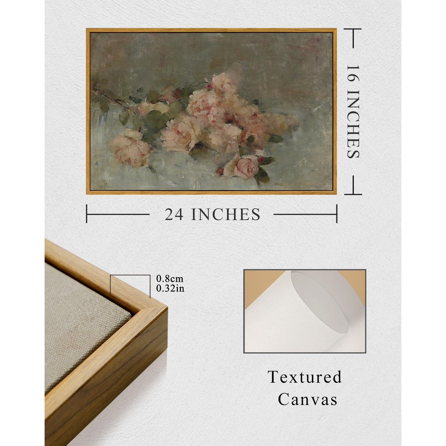 Insimsea Framed Wall Art - Large Canvas Prints Classical Oil Painting Roses For Living Room, Bedroom, Home Office & Bathroom Decor - 16X24In