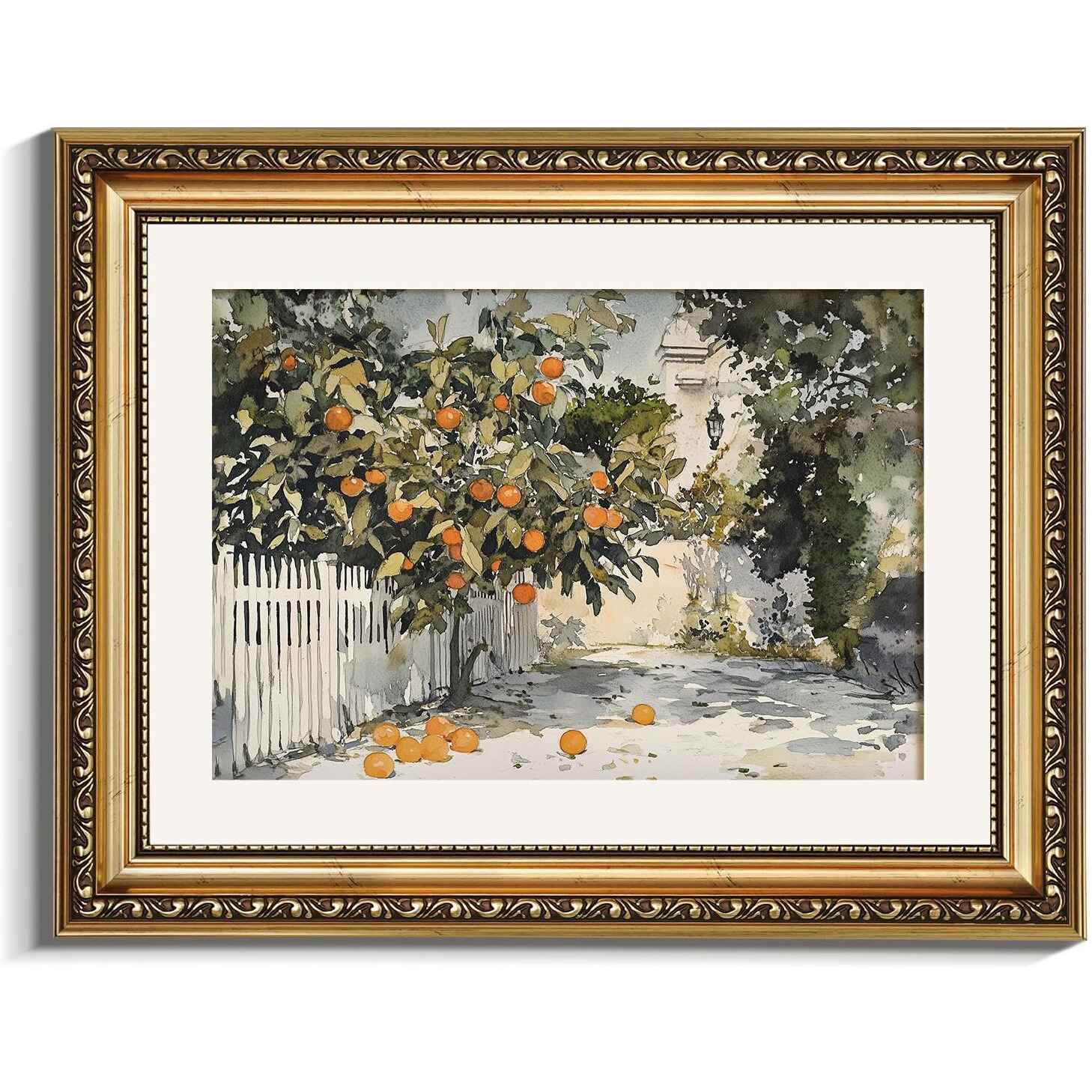 Viyyiea Gold Framed Wall Art Canvas Print For Living Room Country Orange Trees Earthy Room Decor Aesthetic Oil Painting Wall Picture Farmhouse Artwork For Kitchen Bedroom Bathroom Decor 11X14In