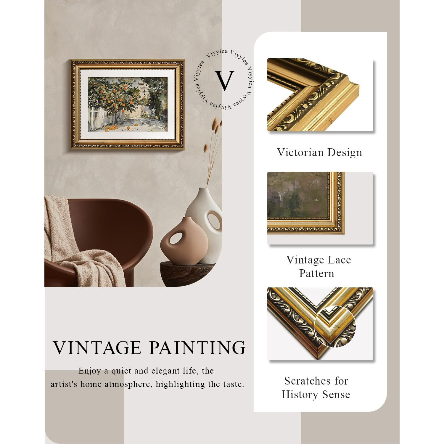 Viyyiea Gold Framed Wall Art Canvas Print For Living Room Country Orange Trees Earthy Room Decor Aesthetic Oil Painting Wall Picture Farmhouse Artwork For Kitchen Bedroom Bathroom Decor 11X14In