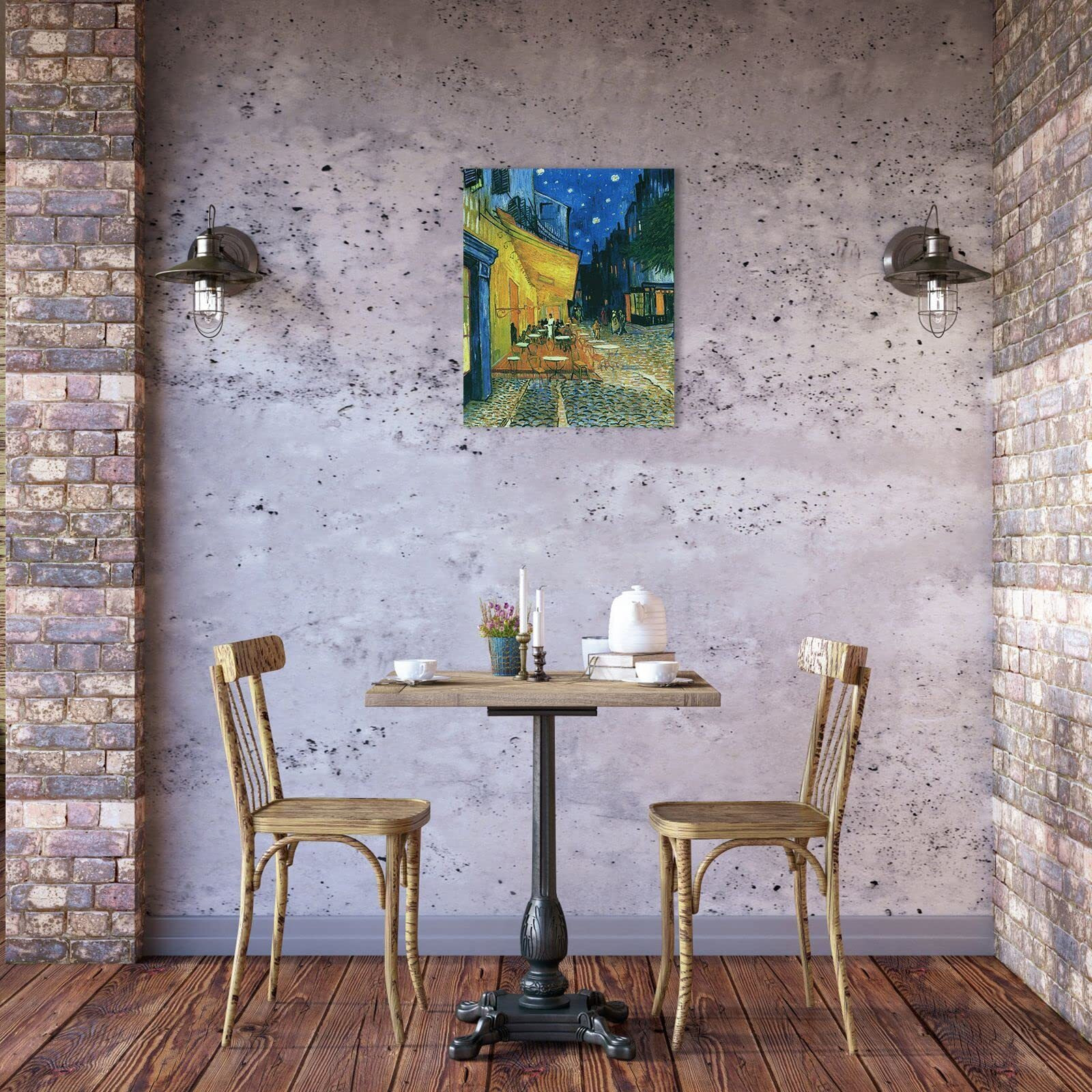 Van Gogh Canvas Wall Art Caf   Terrace At Night Oil Painting Picture Reproduction Bedroom Decor - Famous Art Prints Modern Artwork Framed Poster Home Decoration 12 X 15""