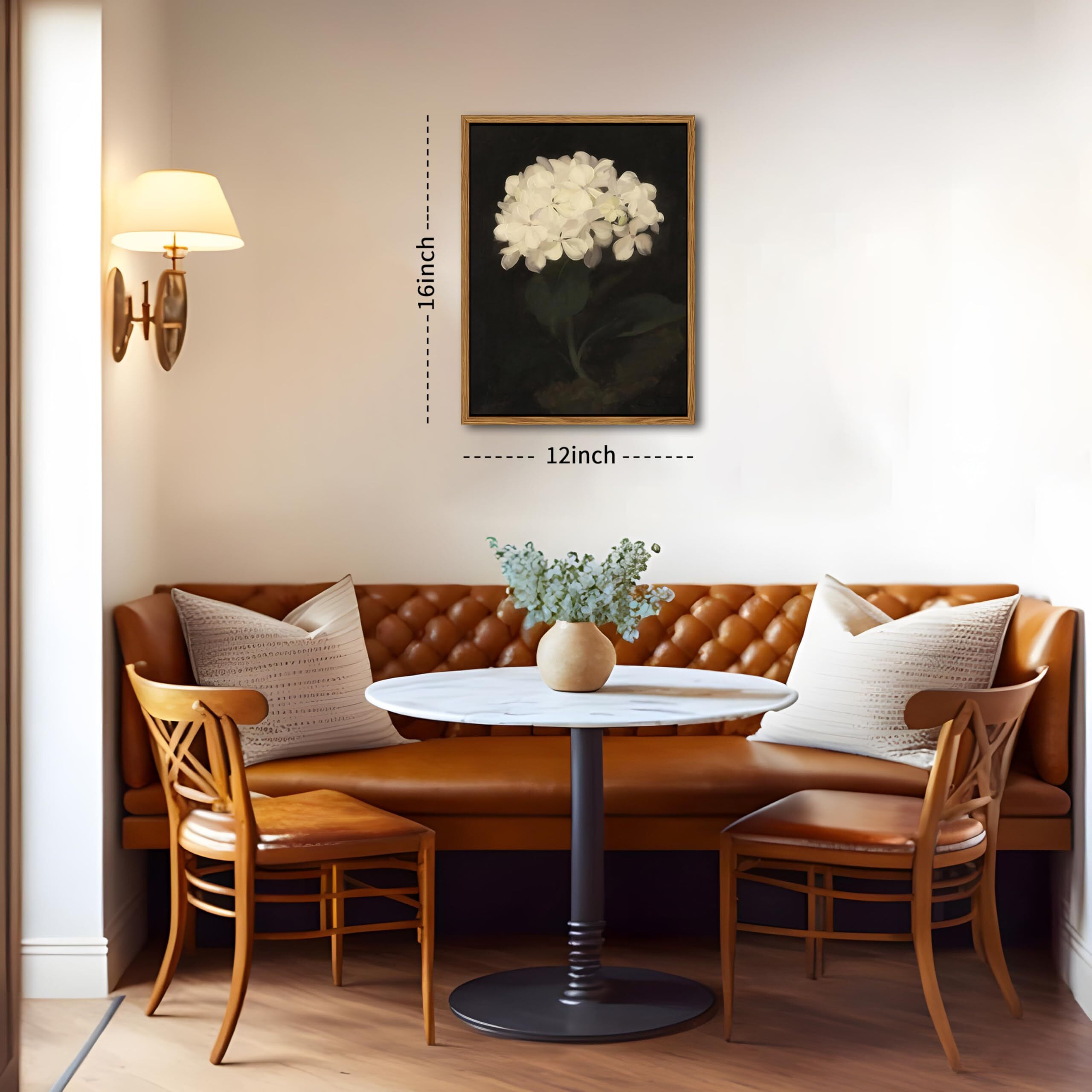 Framed Wall Art For Living Room - Vintage White Hydrangea Oil Painting Canvas Prints, Aesthetic Bedroom Wall Art, Kitchen Decor For Shelves, Bathroom Office Artwork Wall Decor - 12X16In