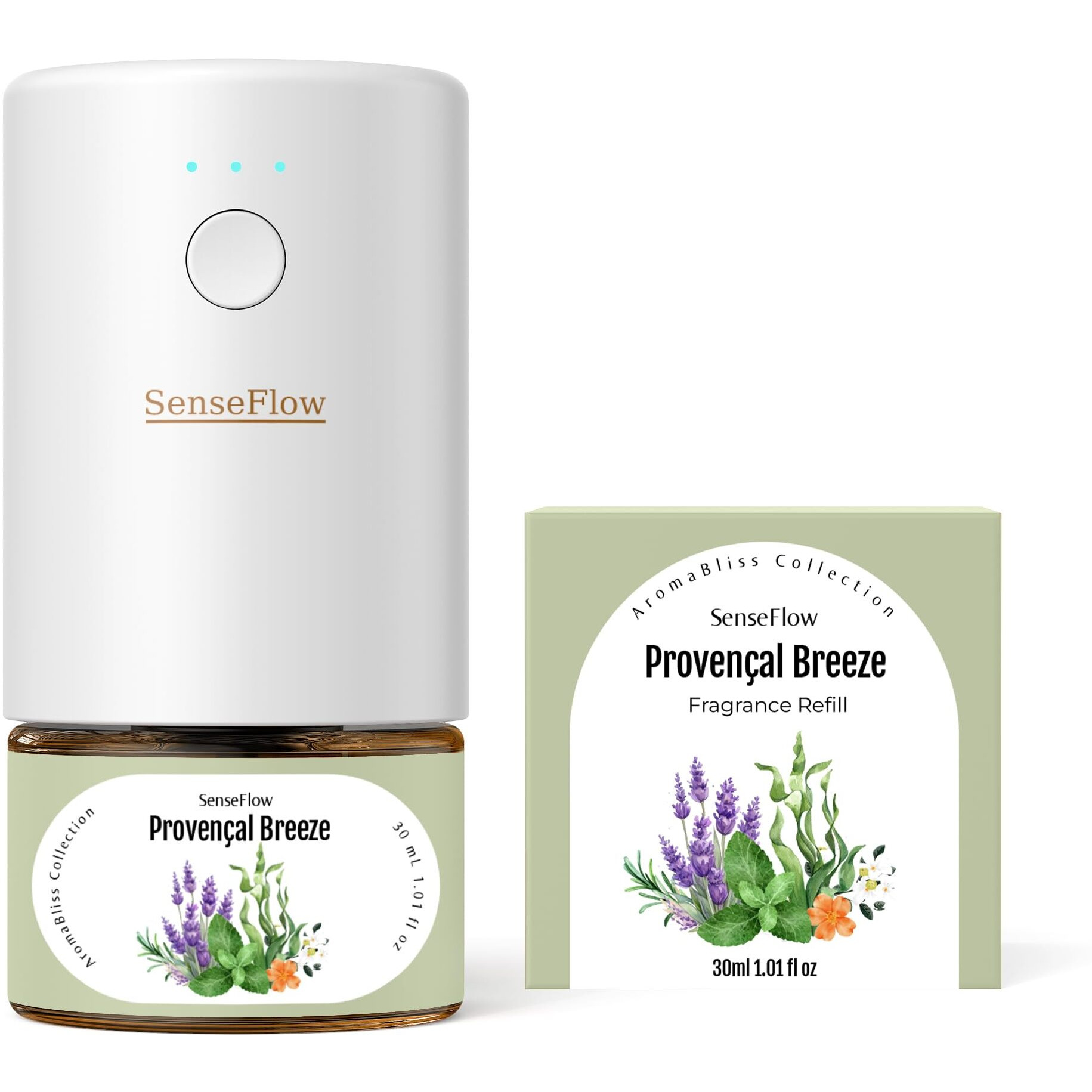 Senseflow Sf101 Waterless Ultrasonic Essential Oil Diffuser-100% Plant-Based,120-Day Natural Air Freshener & Aromatherapy Diffuser For Home,Hotel,Studio-Covers Up To 100-Provenal Breeze