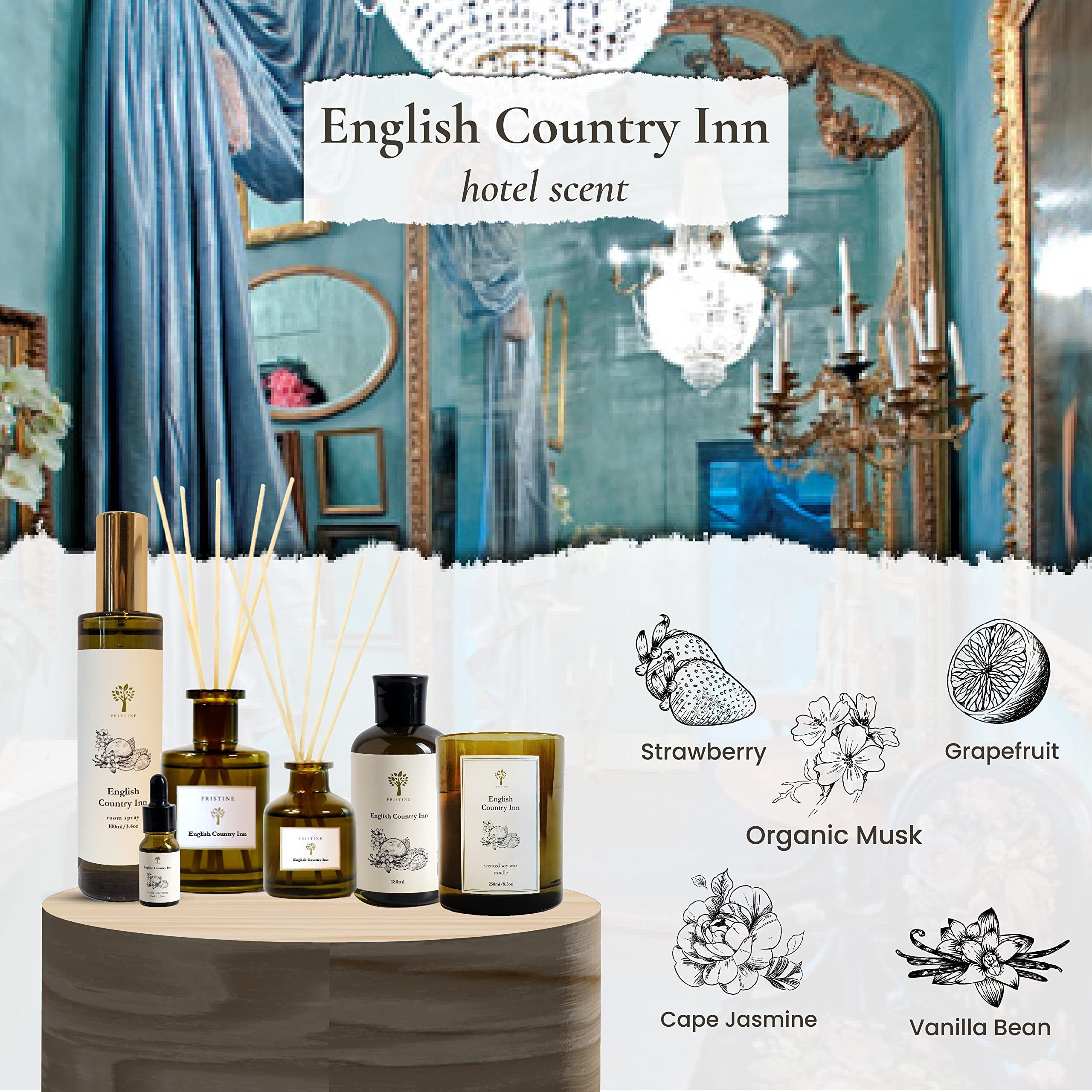 Pristine English Country Inn/Inspired By Ritz Carlton Linen & Room Spray Air Freshener, Made With Essential Oils, Fragrance Room Spray With Strawberry And Vanilla 3.4Oz Pillow Spray
