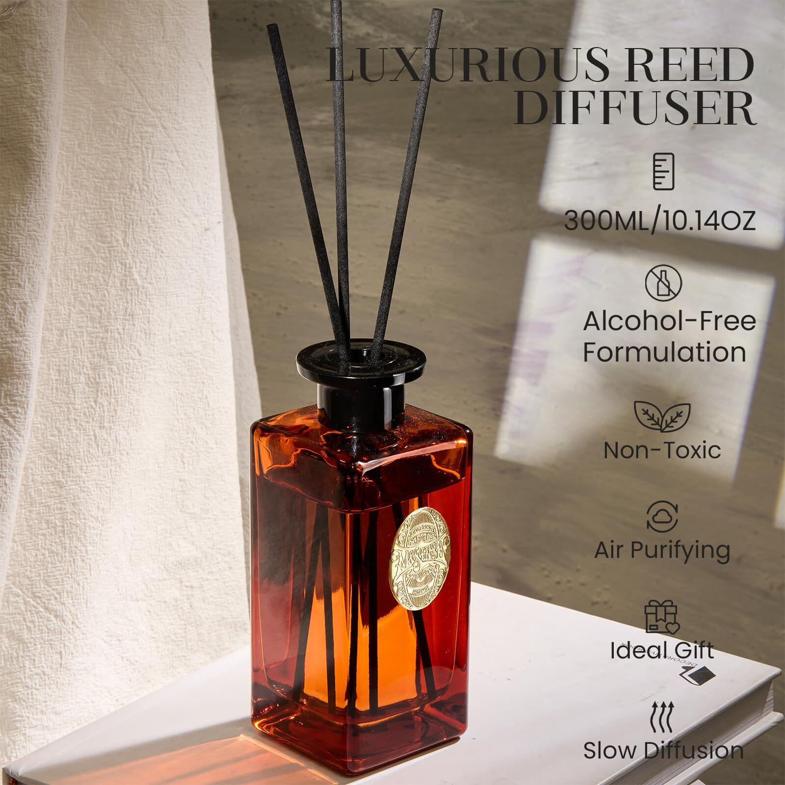 M&Sense 10.14 Oz Large Reed Diffuser Set | Magical Oriental Scent Oil Diffuser With Sticks |Hotel Collection Non-Toxic Essential Oil |For Bedroom Bathroom Living Room