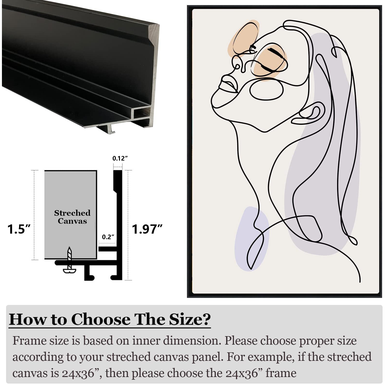 Akfado Metal Canvas Frame For 24X36 Oil Paintings, Diy Canvas Floater Frame For Portrait Landscape Prints Art Show Gallery Wall Home Office Living Room Decor (Black)