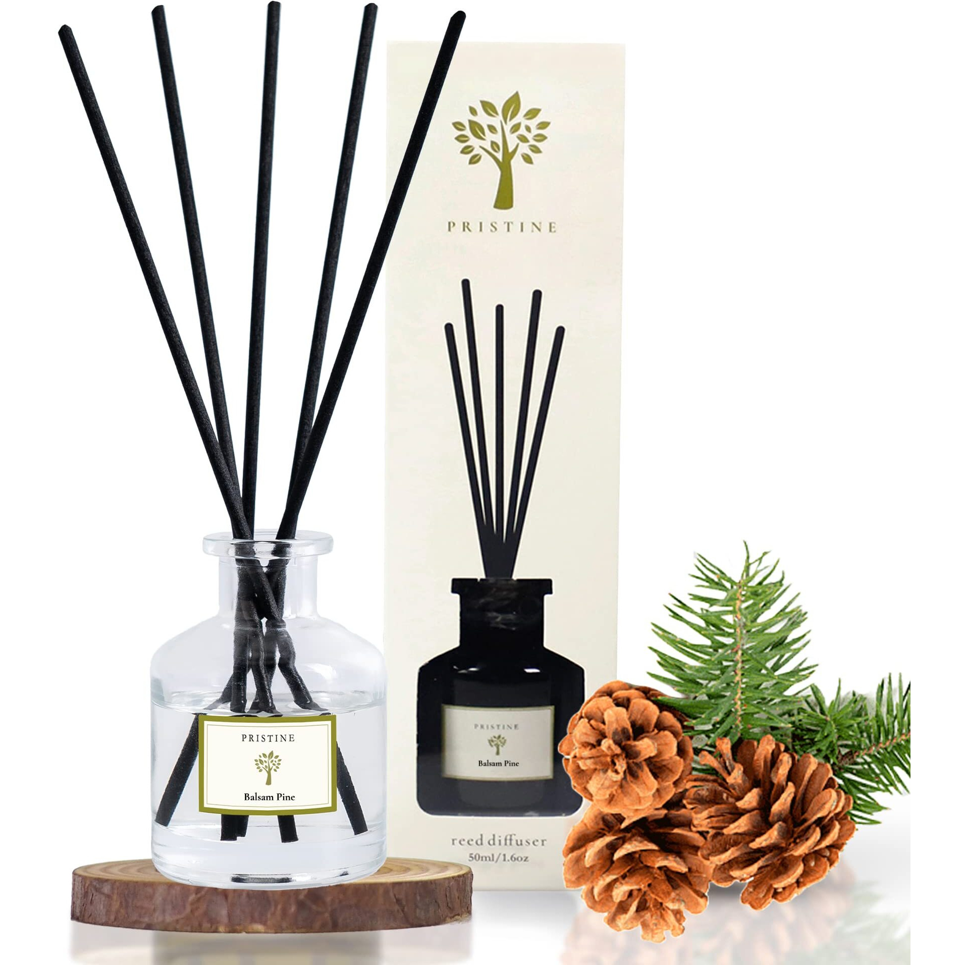 Pristine Balsam Pine & Fir Wood Fragrance Reed Diffuser, Oil & Room Diffusers With Reeds Stick Set | Refreshing Home Fragrance Scent Diffuser