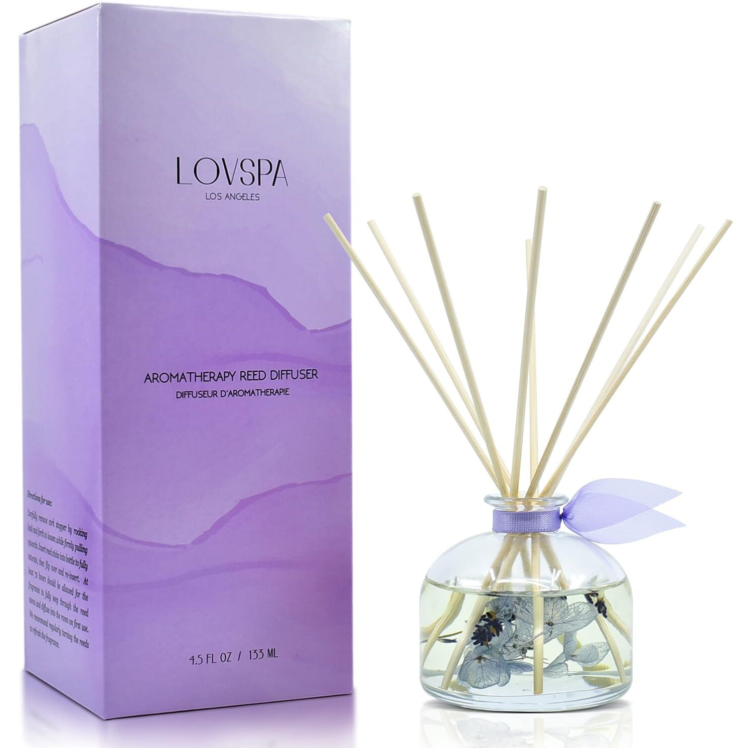 Lovspa Calm Spanish Blue Lavender Reed Diffuser Set - Lavender, Clary Sage & Violet Leaf Essential Oils - Relaxing, Calming Gift Idea