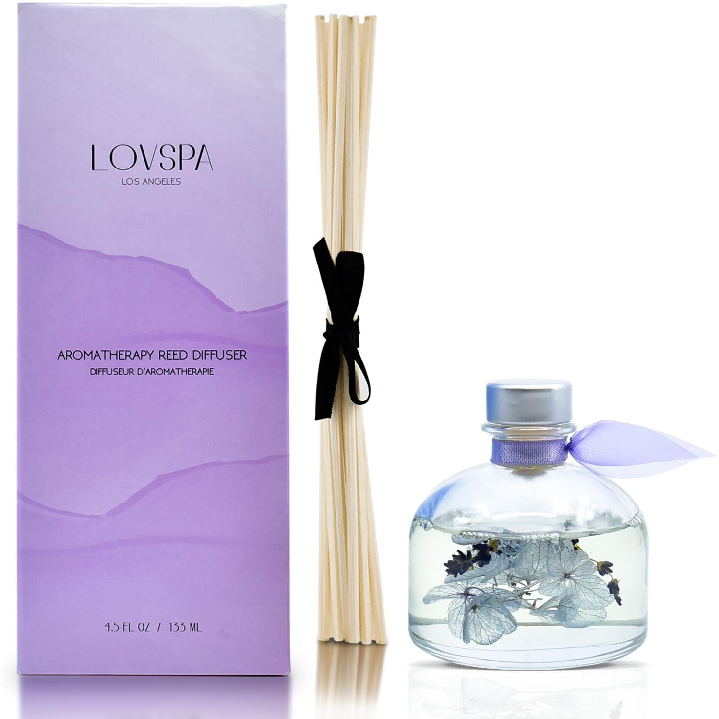 Lovspa Calm Spanish Blue Lavender Reed Diffuser Set - Lavender, Clary Sage & Violet Leaf Essential Oils - Relaxing, Calming Gift Idea
