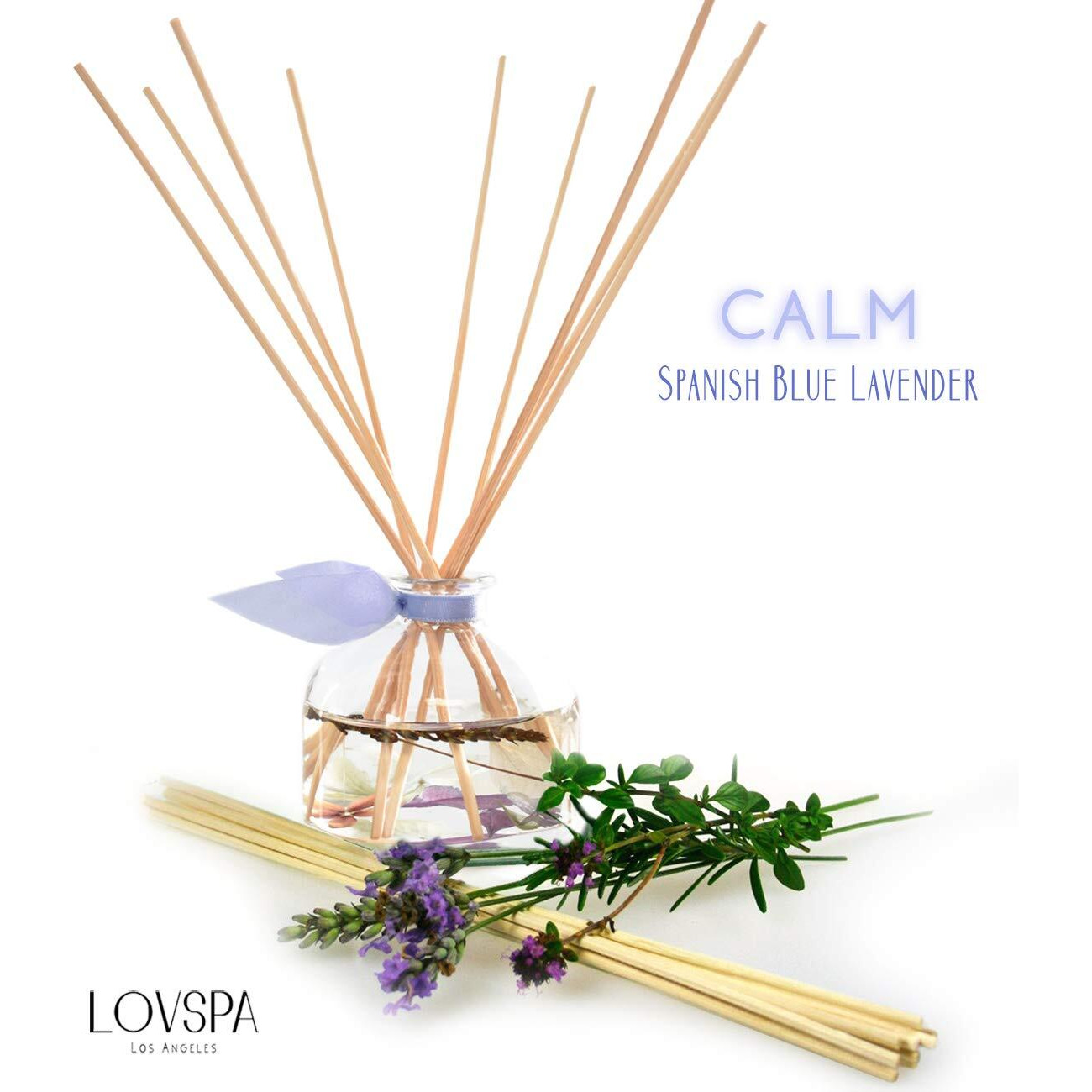 Lovspa Calm Spanish Blue Lavender Reed Diffuser Set - Lavender, Clary Sage & Violet Leaf Essential Oils - Relaxing, Calming Gift Idea