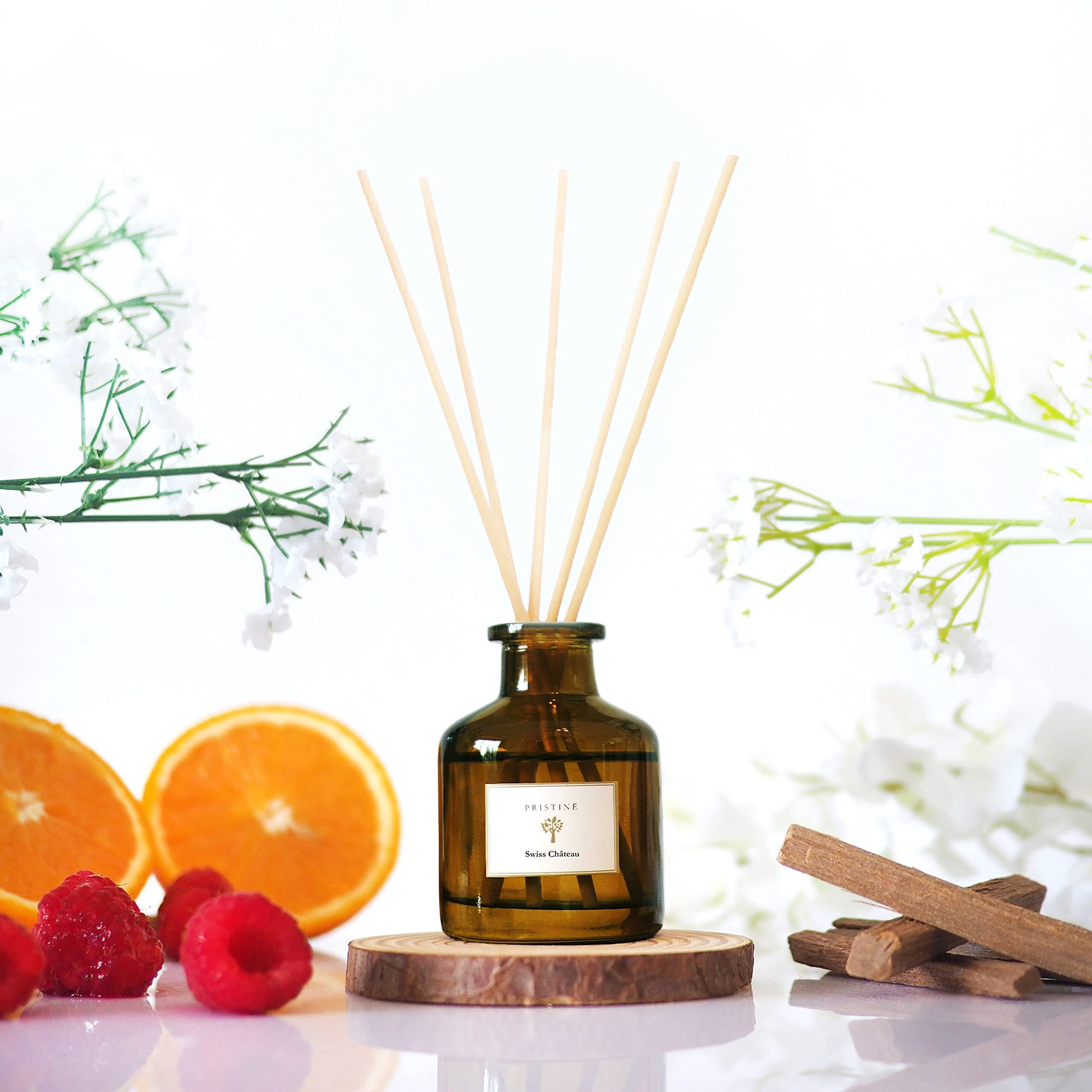 Pristine Swiss Chteau/Inspired By Hilton Reed Diffuser - Home & Bathroom | Fresh Cut Rose, Tangerine, Cedarwood Oil Reed Diffuser Set | Oil & Reed Diffuser Sticks, Home & Office Decor, Fragrance Gift