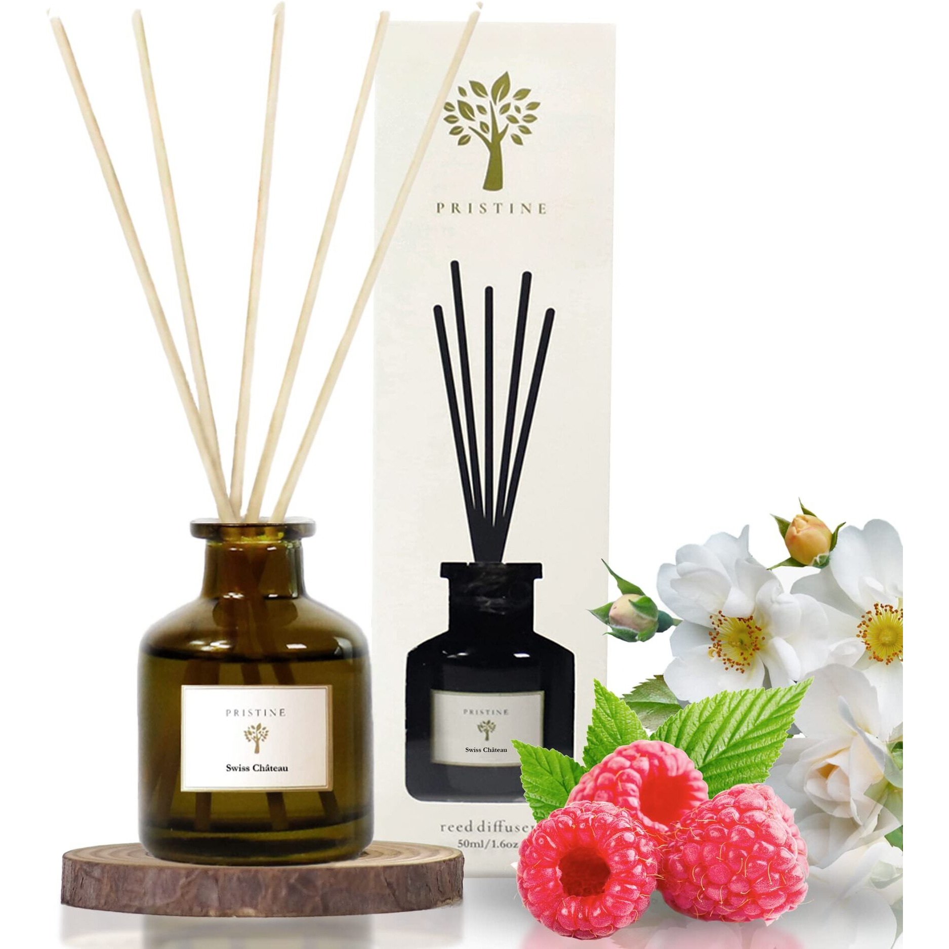 Pristine Swiss Chteau/Inspired By Hilton Reed Diffuser - Home & Bathroom | Fresh Cut Rose, Tangerine, Cedarwood Oil Reed Diffuser Set | Oil & Reed Diffuser Sticks, Home & Office Decor, Fragrance Gift