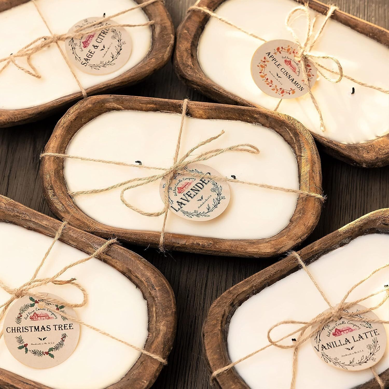 Red Barn Candle Company Wood Dough Bowl Candles | 100% Natural Soy Wax & Essential Oil Infused | Odor Eliminating + Pet Safe | Scented Candle Gifts For Men & Women (3-Wick, Lemon Verbena)