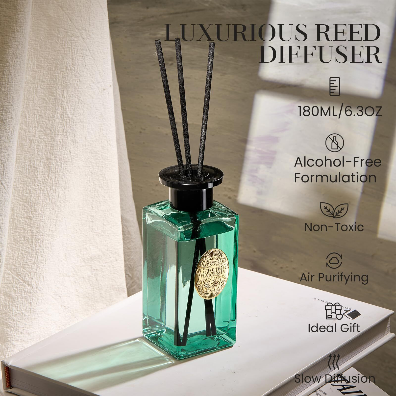 M&Sense 6.3 Oz Large Reed Diffuser Set | Sea Island Cotton Scent Oil Diffuser With Sticks | Hotel Collection Non-Toxic Essential Oil |For Bedroom Bathroom Living Room