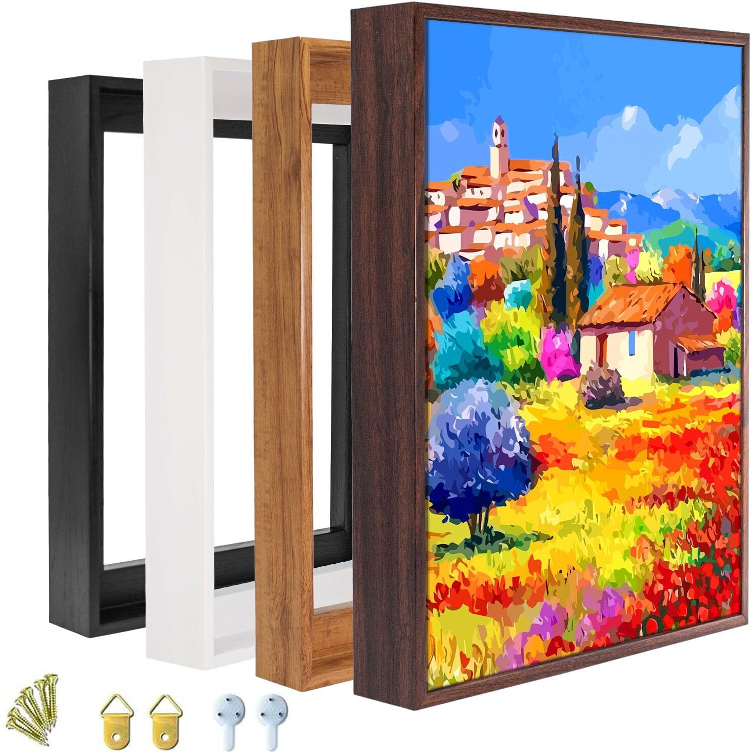 Canvas Floater Frame For 1    To 1 1/4    Deep Gallery-Wrapped Canvas, Modern Wood-Look Floating Frame For Finished Wall Art, Oil Paintings For Gallery Bedroom Studio, Made In Usa(White,16X16Inch)