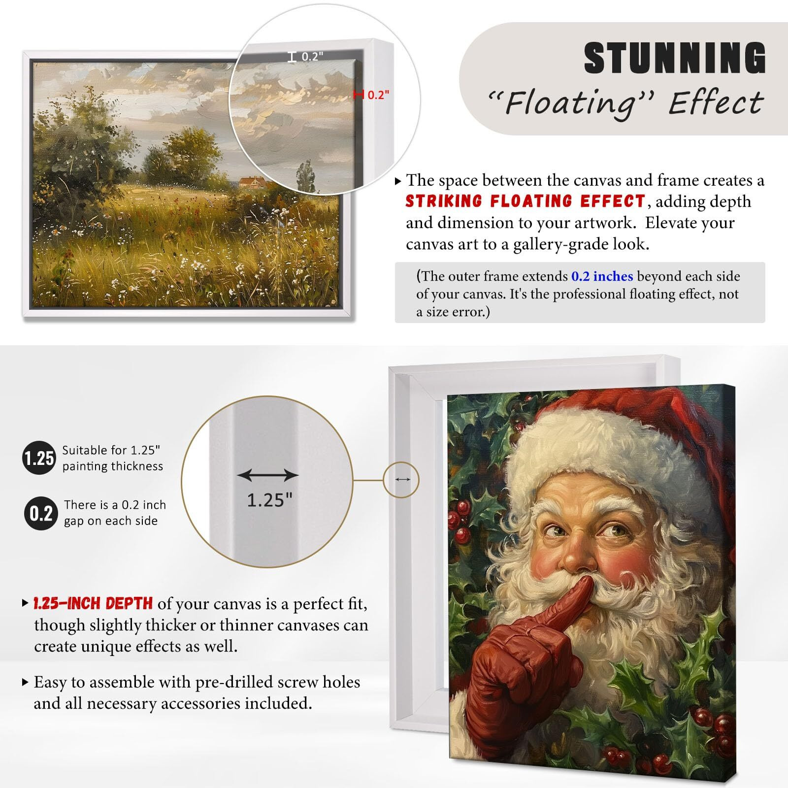 Canvas Floater Frame For 1    To 1 1/4    Deep Gallery-Wrapped Canvas, Modern Wood-Look Floating Frame For Finished Wall Art, Oil Paintings For Gallery Bedroom Studio, Made In Usa(White,16X16Inch)