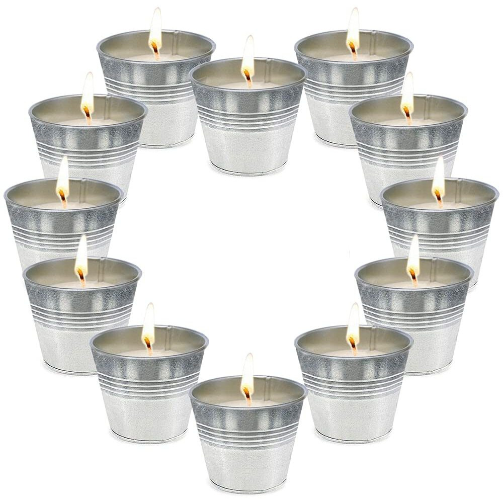 Pack Of 12 Citronella Candles Small Bucket Soy Wax Votive Candle Made With Citronella Essential Oil, Use For Outdoor And Indoor