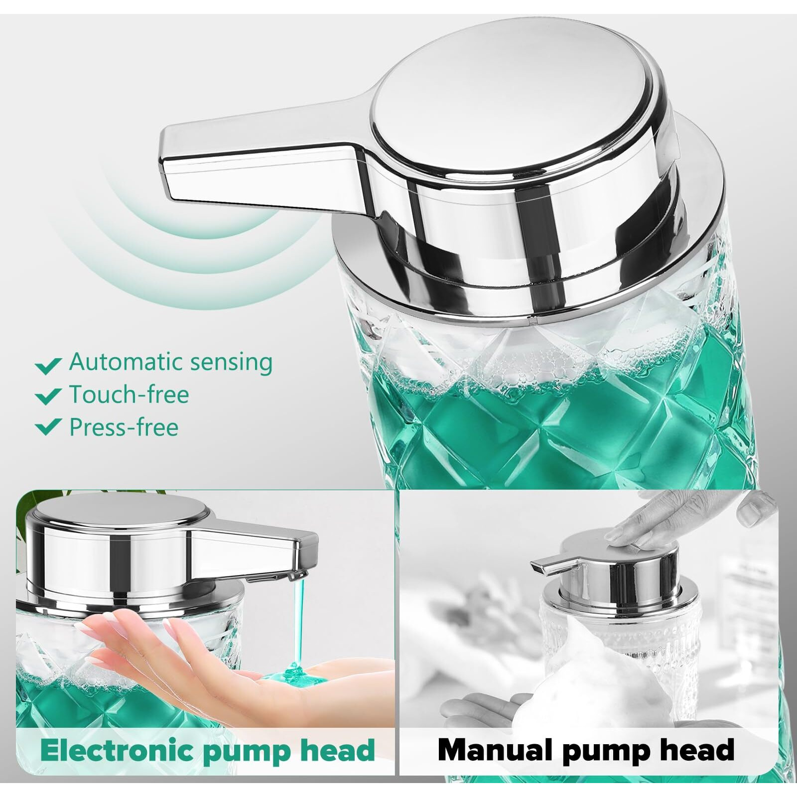 Automatic Soap Dispenser Liquid For Kitchen 11 Oz Glass Touchless Clear Auto Soap Dispenser For Bathroom - Hand Dish Lotion Home Countertop Kids - Family Couple