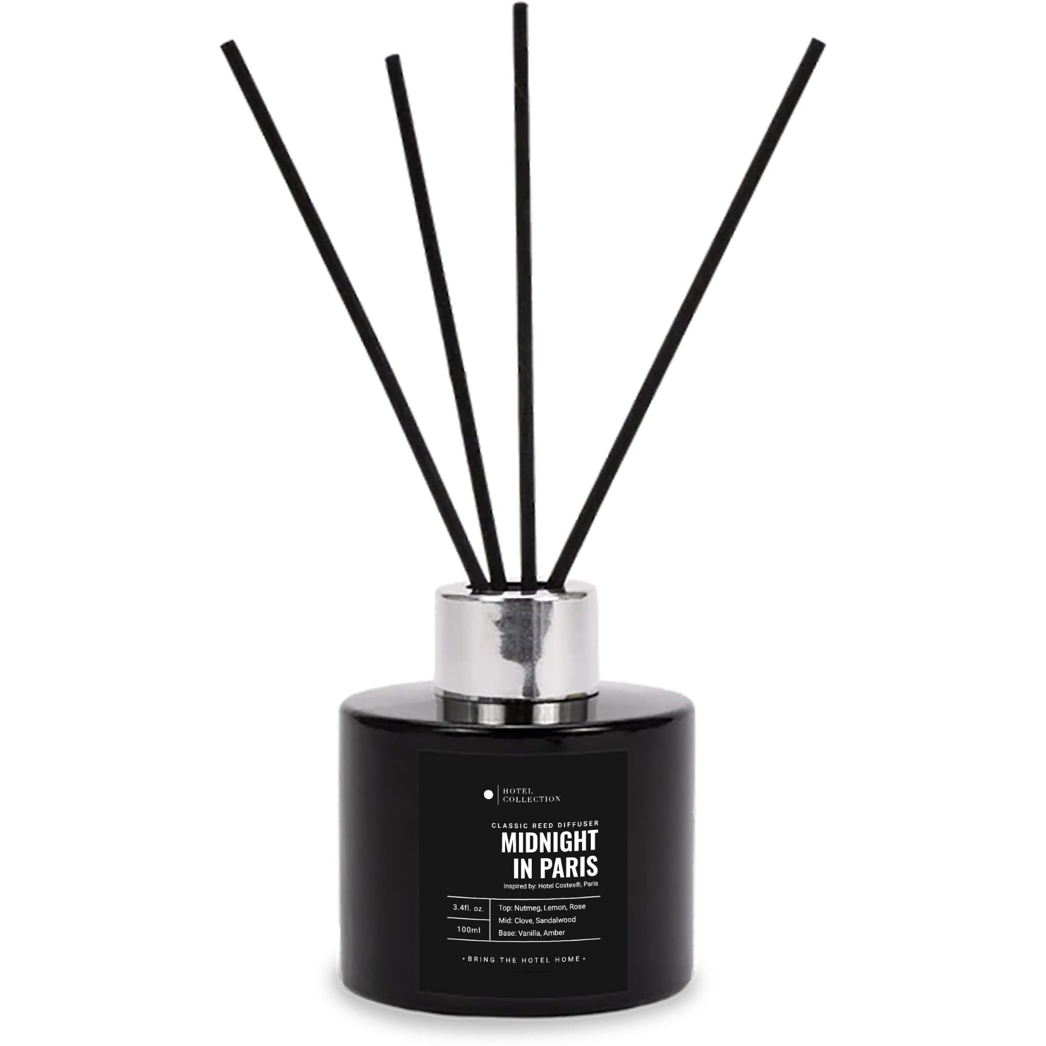 Hotel Collection | Midnight In Paris Reed Diffuser Oil Blend | Luxury Essential Aromatherapy Reed Diffuser | 4 Months Longevity | Sandalwood, Vanilla And Amber | 100Ml