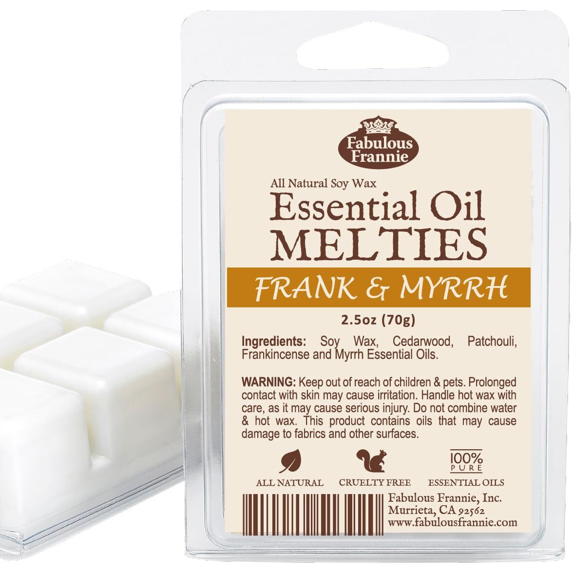 Fabulous Frannie Frank And Myrrh Blend Pure & Natural Soy Candle Meltie/Tart/Melts Made With Pure Essential Oils 2.5Oz
