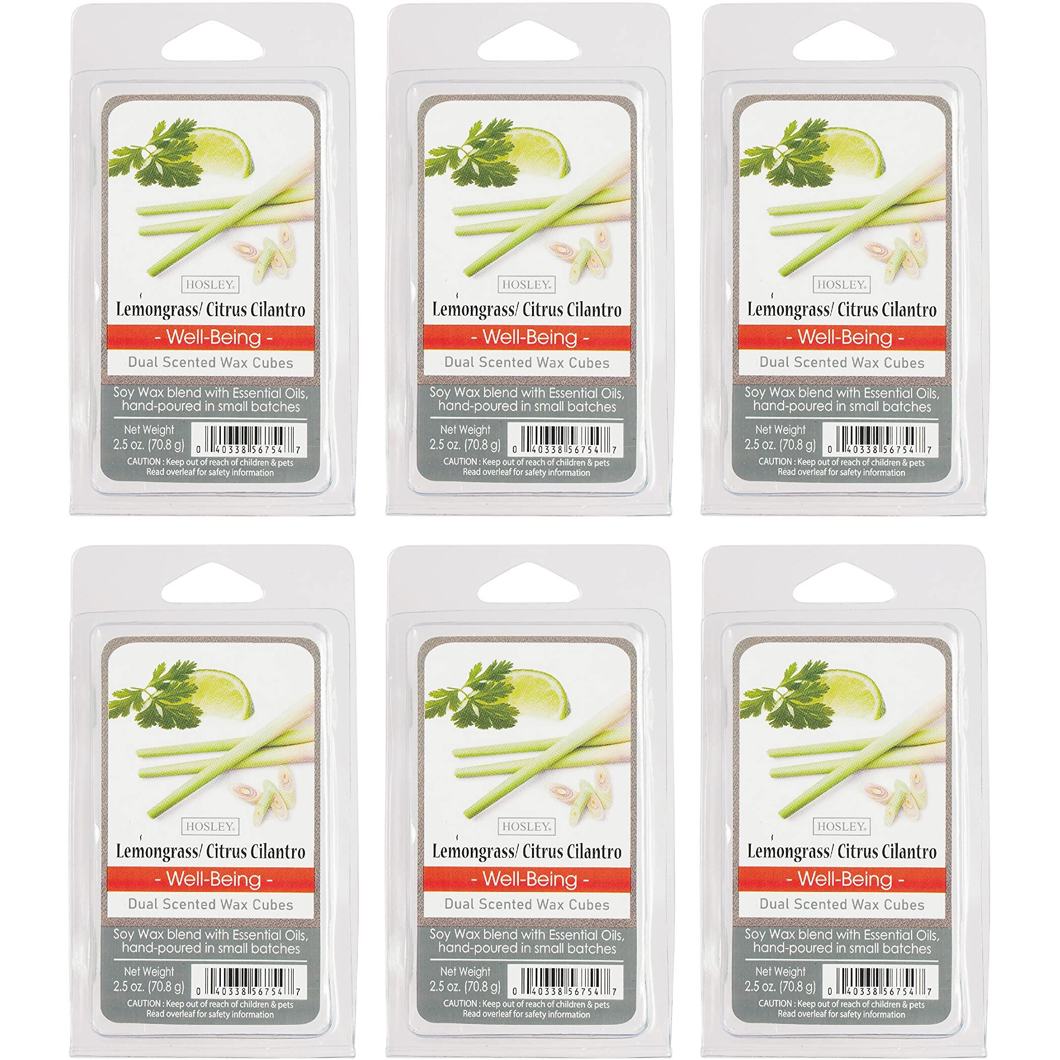 Hosley Set Of 6 Lemongrass Citrus Cilantro N Scented Wax Cubes/Melts - 2.5 Oz Each. Hand Poured Wax Infused With Essential Oils. Bulk Buy. Ideal For Weddings, Spa, Reiki, Meditation Settings