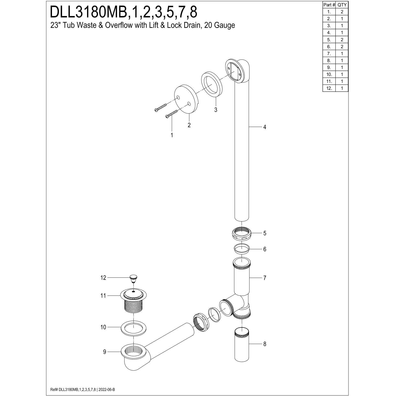 Kingston Brass Dll3185 Made To Match Clawfoot Tub Drain, 27-1/2 Inch Length, Oil Rubbed Bronze