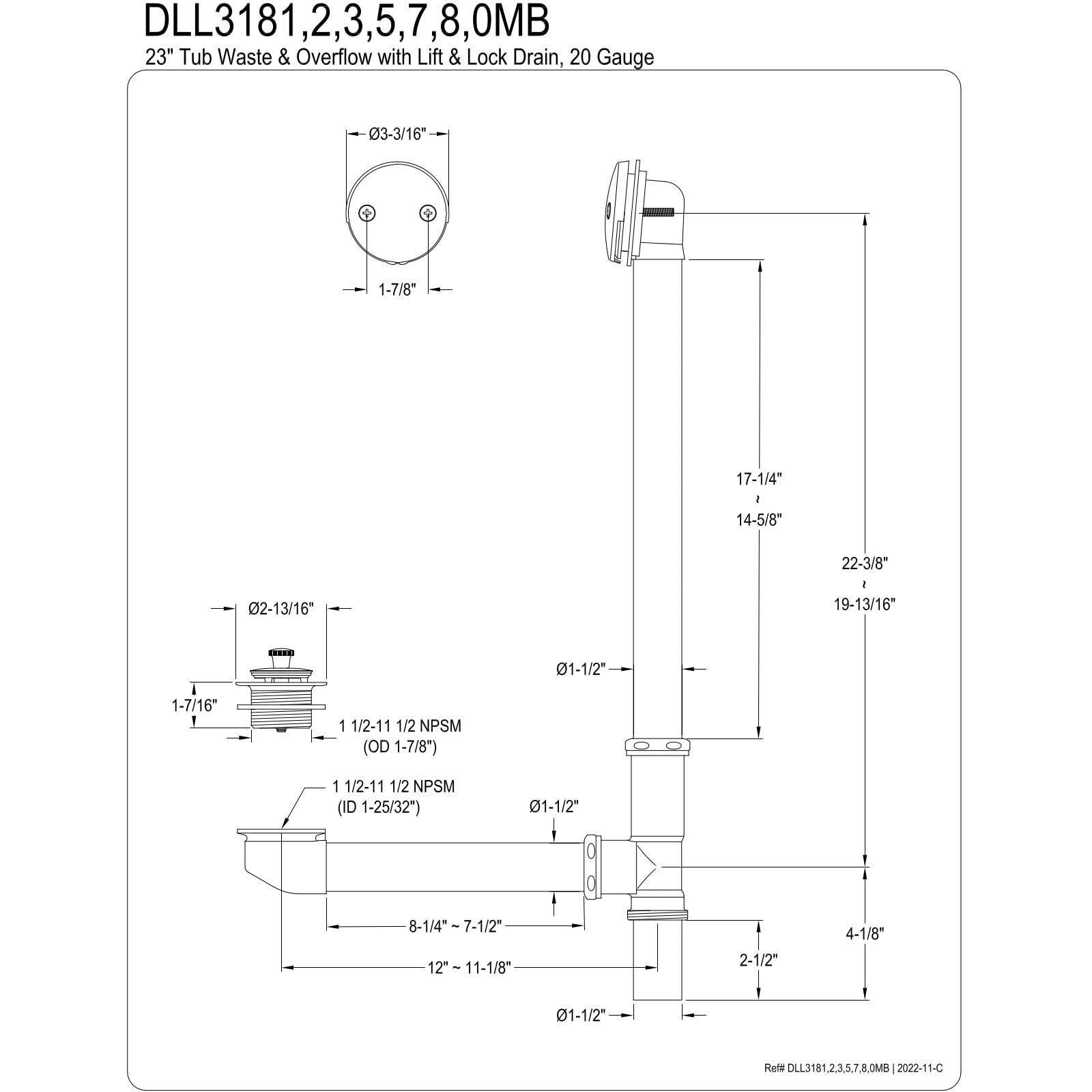 Kingston Brass Dll3185 Made To Match Clawfoot Tub Drain, 27-1/2 Inch Length, Oil Rubbed Bronze