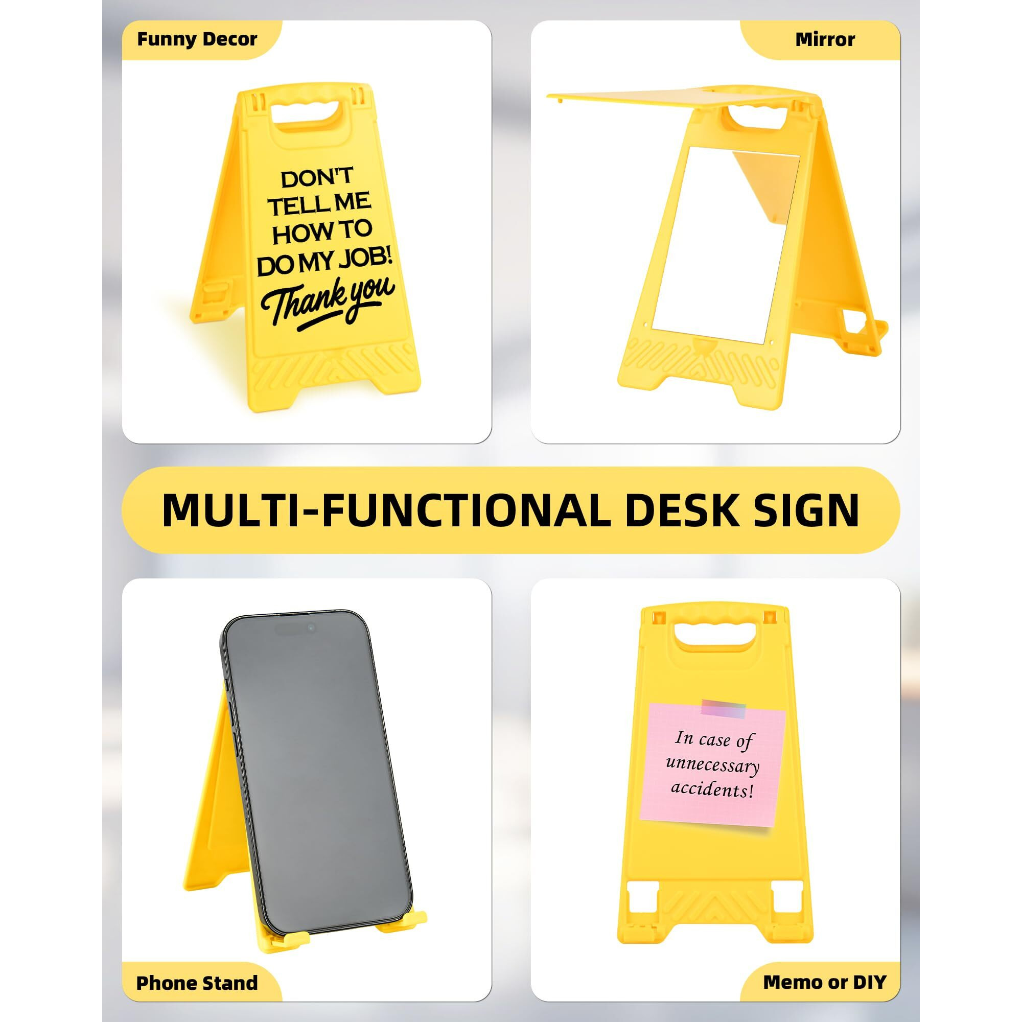 Exuberium Caution Don'T Tell Me How To Do My Job Funny Office Desk Decor Sign Gifts For Women Coworkers Sarcastic Desk Sign Multi-Functional Phone Holder Mirror Table Sign Birthday White Elephant Gift