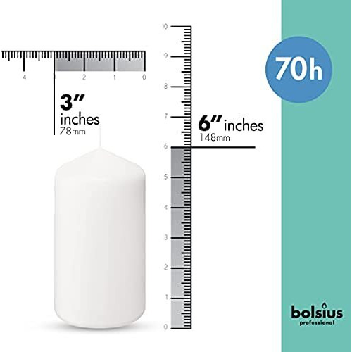 Bolsius 12 White Pillar Candles Bulk - 3X6 Inches Candle Set - 70+ Hours Clean Burning - No Palm Oil - 0% Animal Fat - Premium European Quality - Unscented Dripless Party Pillars