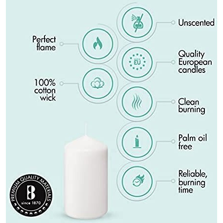Bolsius 12 White Pillar Candles Bulk - 3X6 Inches Candle Set - 70+ Hours Clean Burning - No Palm Oil - 0% Animal Fat - Premium European Quality - Unscented Dripless Party Pillars