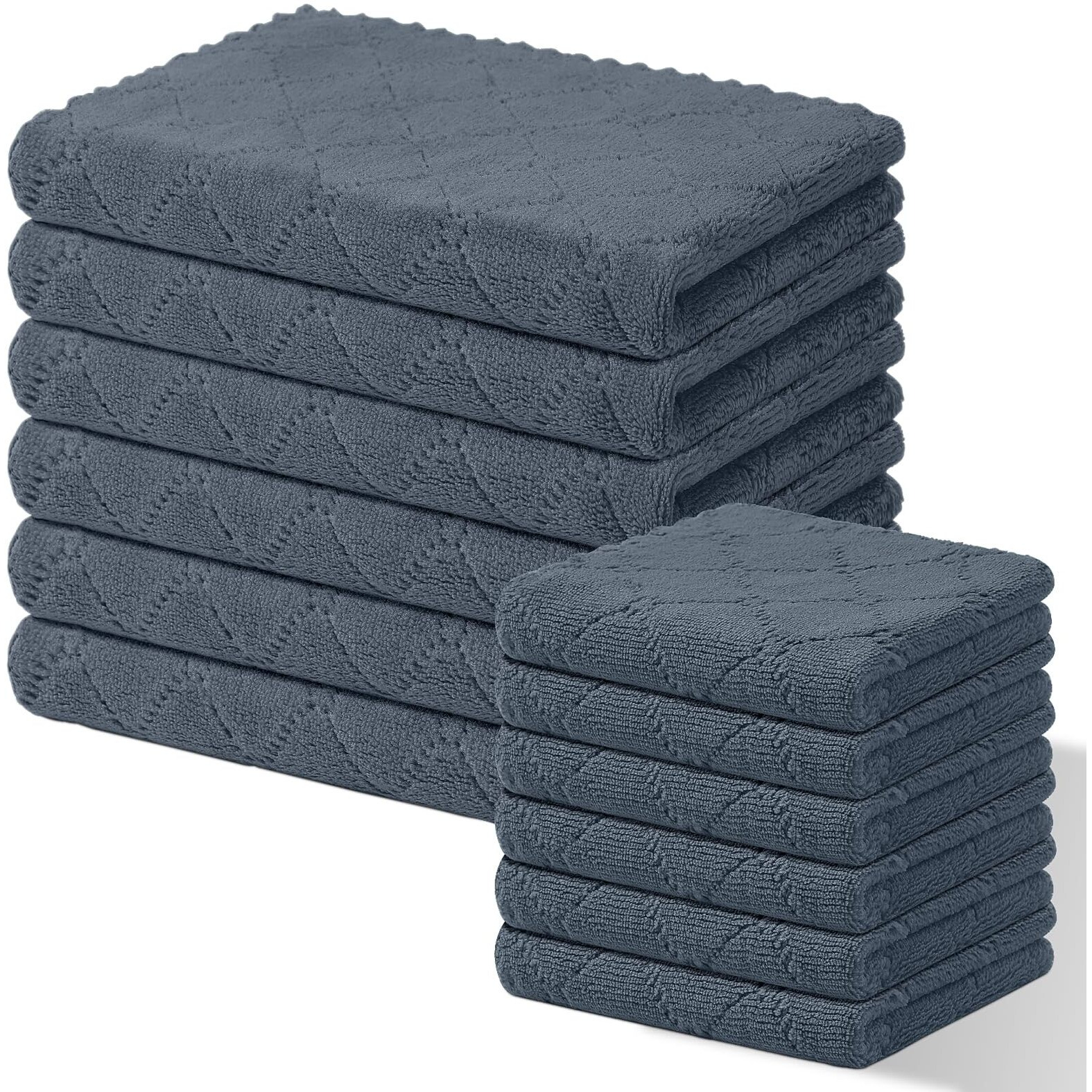 Homaxy Kitchen Towels And Dishcloths Set, 10 X 10 And 13 X 19 Inches, Set Of 12 Super Soft And Absorbent Coral Velvet Kitchen Towels, No Lint And Nonstick Oil Fast Drying Dish Towel, Dark Grey
