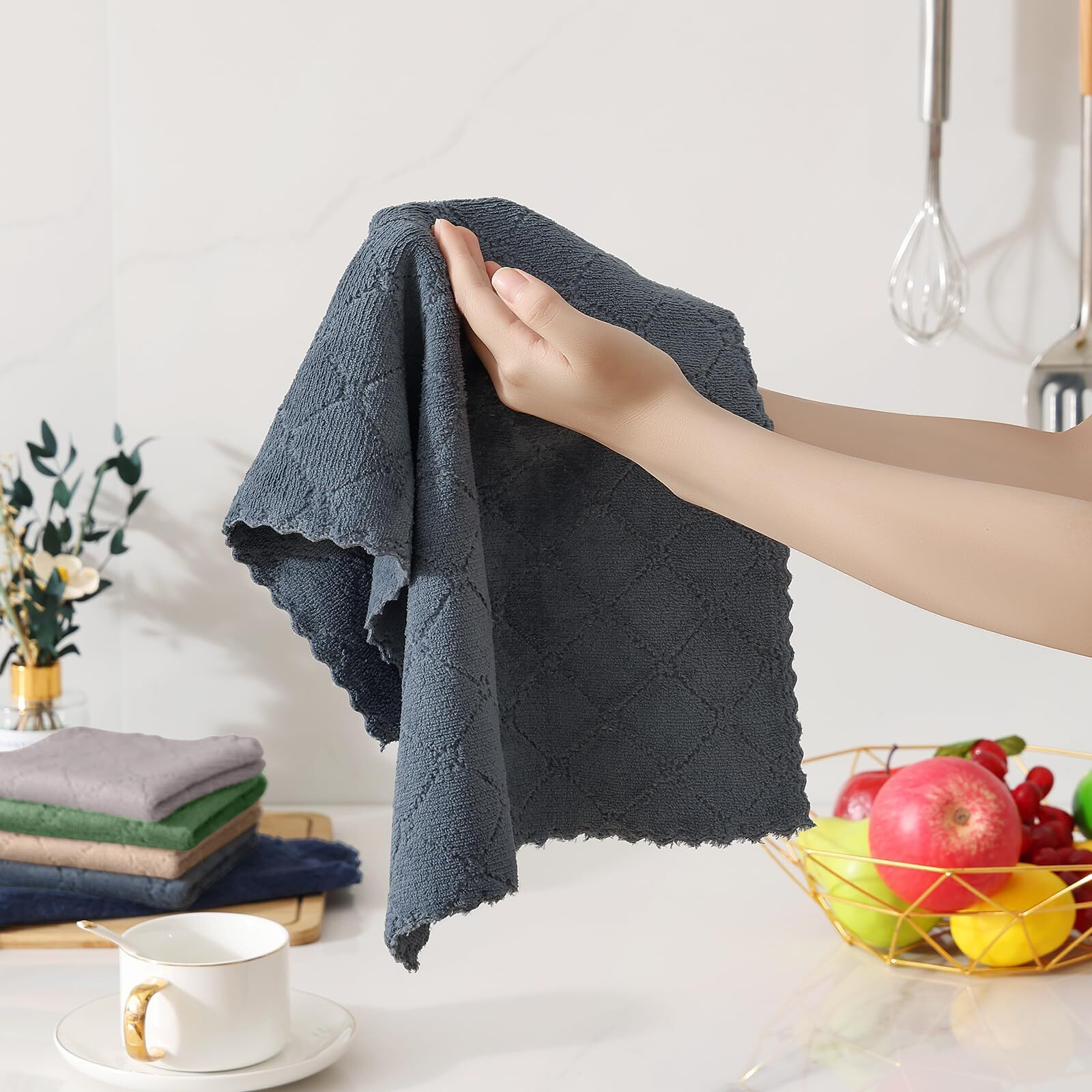 Homaxy Kitchen Towels And Dishcloths Set, 10 X 10 And 13 X 19 Inches, Set Of 12 Super Soft And Absorbent Coral Velvet Kitchen Towels, No Lint And Nonstick Oil Fast Drying Dish Towel, Dark Grey