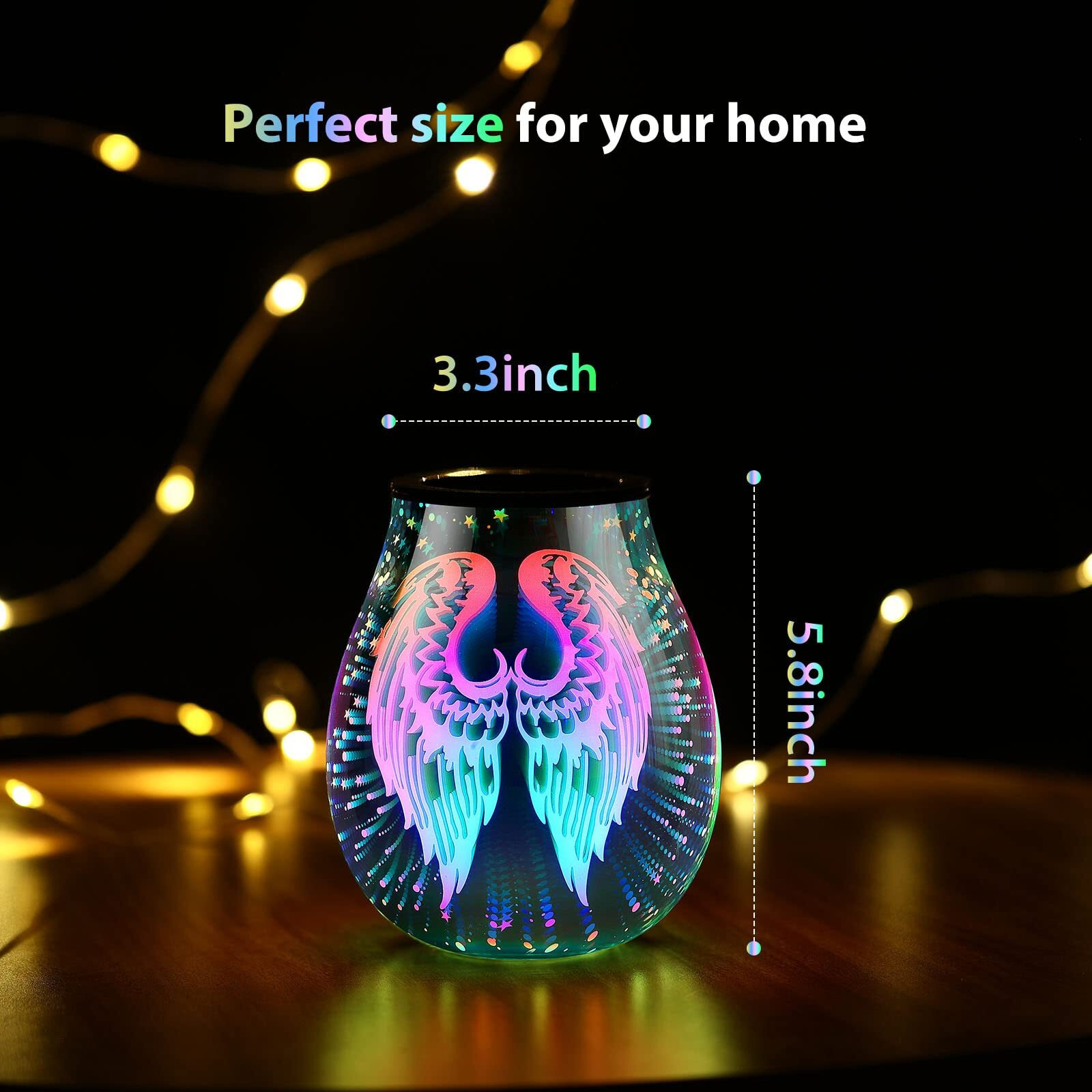 Inrorans 3D Angel Wings Glass Aroma Electric Wax Melt Warmer With Led 7 Colour Changing Light Ptc Heating Removable Silicone Tray Oil Burner For Home