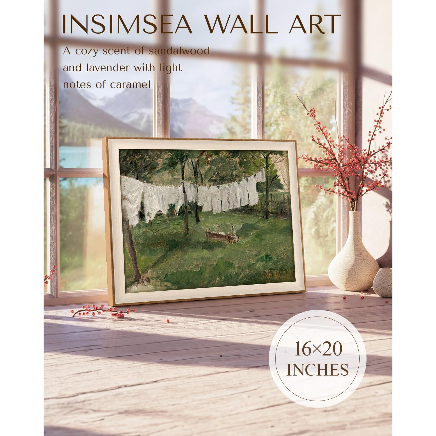 Insimsea Framed Canvas Wall Art For Living Room,Vintage Laundry Room Art Print, Antique Oil Painting, Country Landscape Vintage Wall Art Canvas,For Living Room, Bedroom, Office,Gallery 16X20In