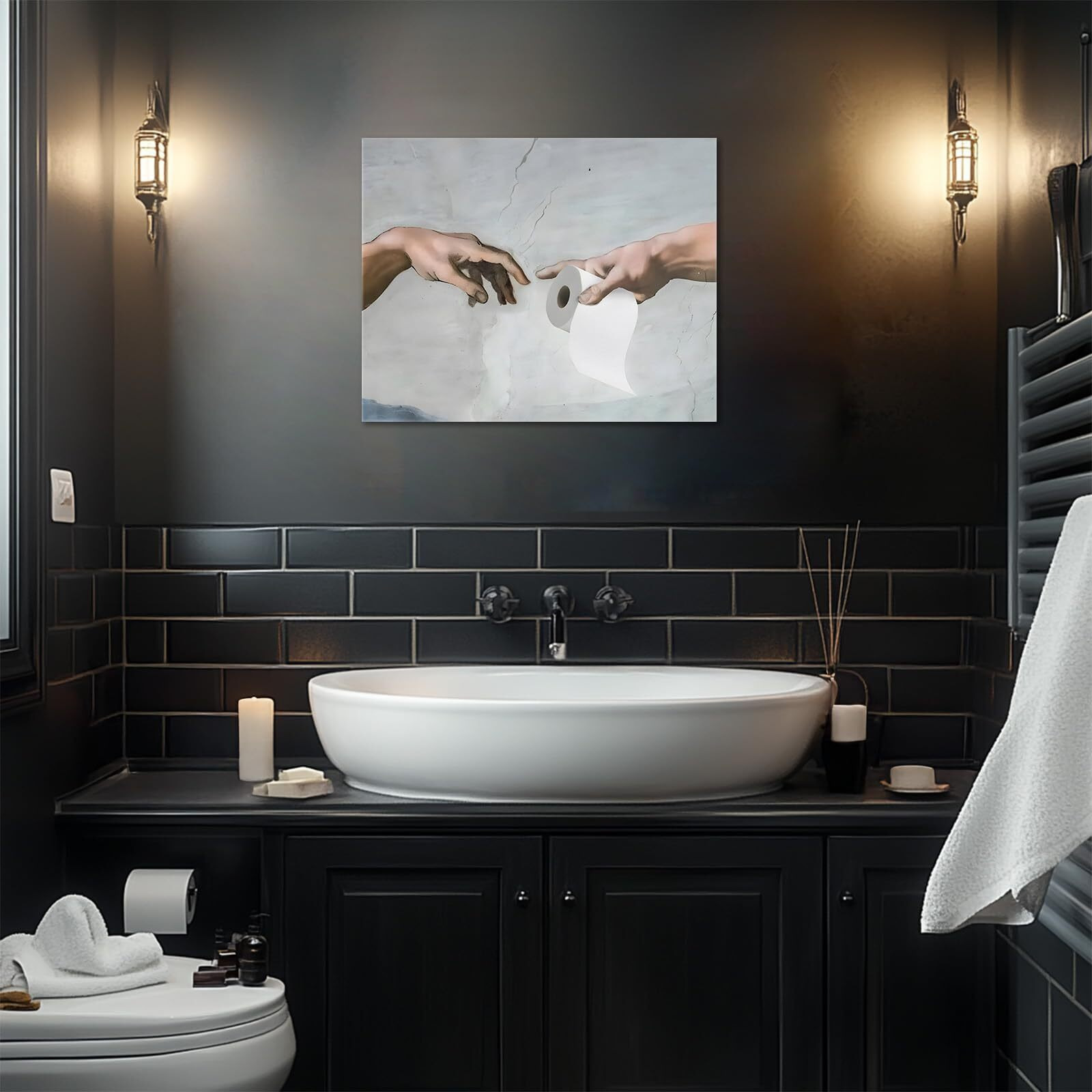 B.B.F Make Funny Framed Canvas Wall Art Bathroom Decor God Gave Toilet Paper Poster Print The World Classic Oil Paintings Humorous Modern Artwork For Living Room Dorm Wall Home Decoration (20X24Inch)