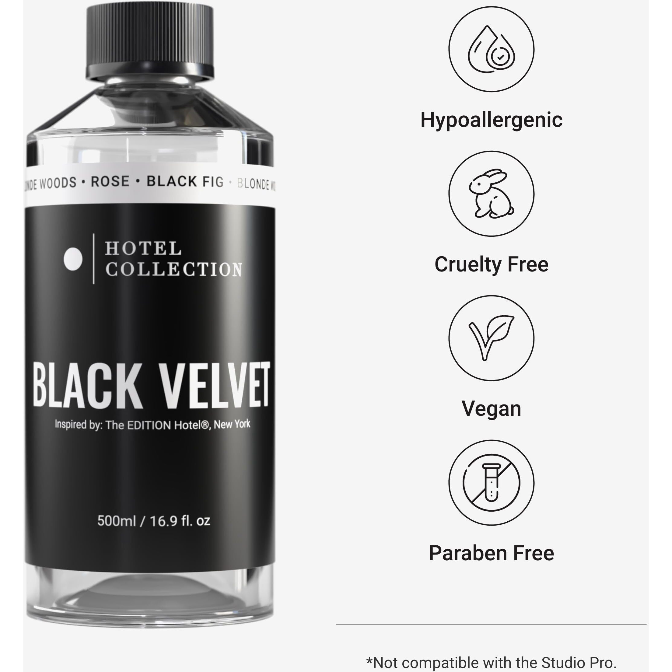 Hotel Collection - Black Velvet Essential Oil Scent - Luxury Hotel Inspired Aromatherapy Scent Diffuser Oil - Zesty Citrus, Juicy Black Fig, & Floral Rose - For Essential Oil Diffusers - 500Ml