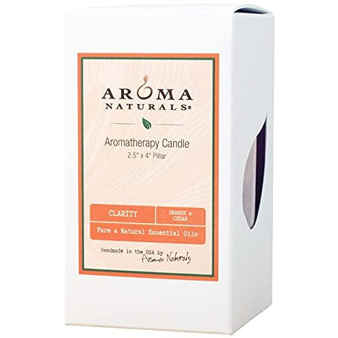 Aroma Naturals Orange And Cedar Essential Oil Scented Pillar Candle, Clarity, 2.5 Inch X 4 Inch