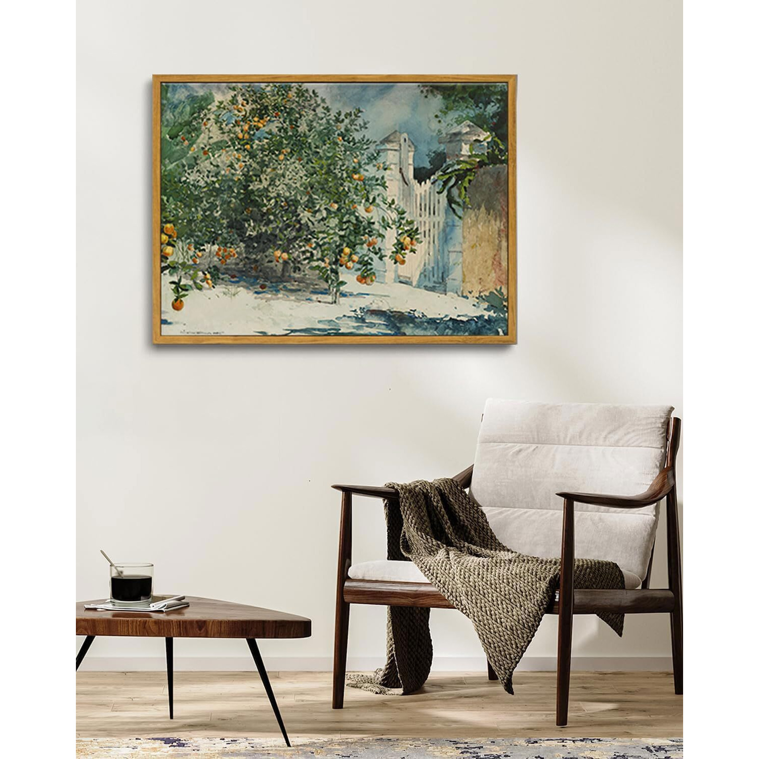Oiqartoiq Framed Vintage Landscape Wall Art Orange Trees Still Life Oil Painting Canvas Prints Country Farmhouse Aesthetic Decor Pictures For Kitchen Bedroom Living Room Bathroom